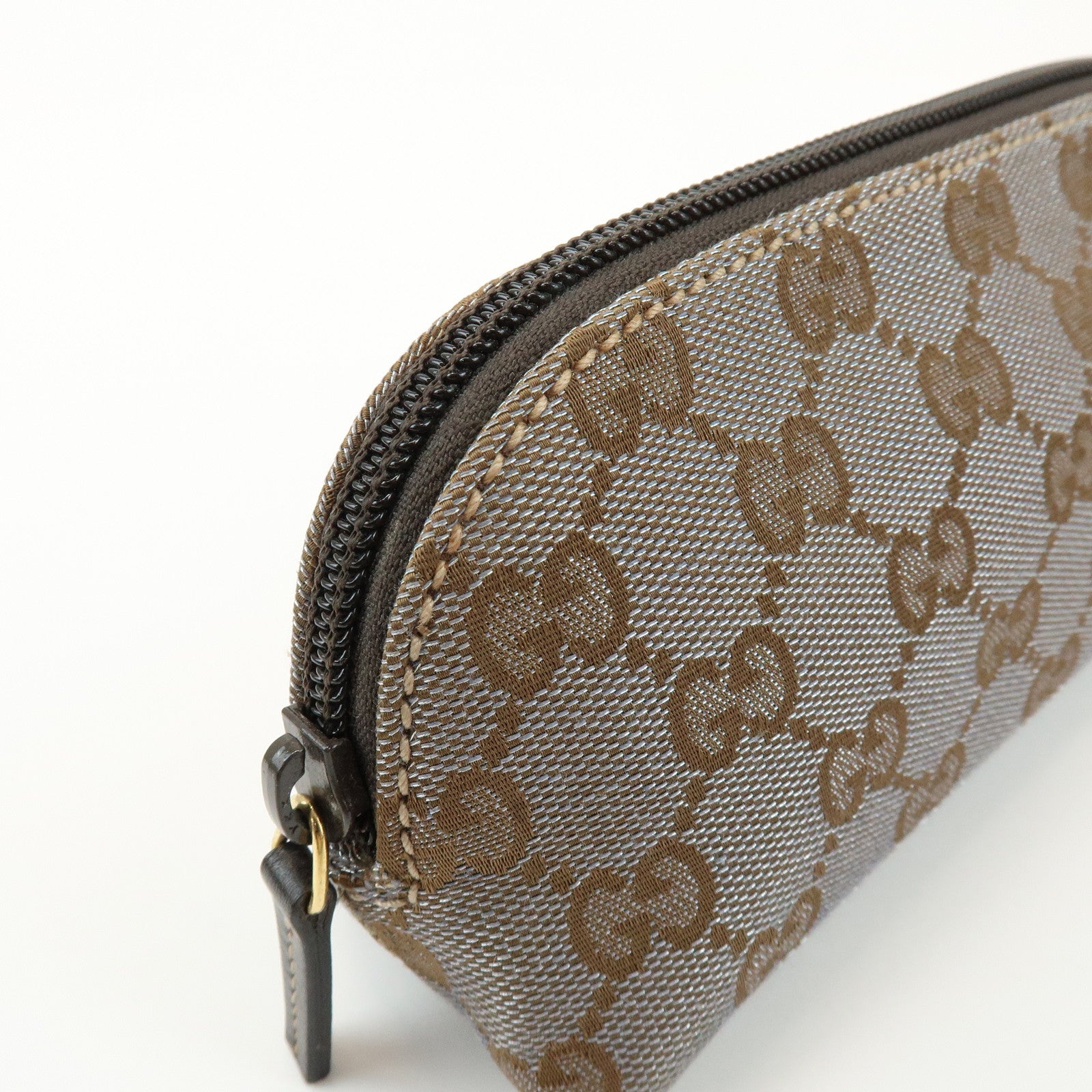 GUCCI GG Mnogram Canvas Leather Cosmetic Pouch Brown 272367