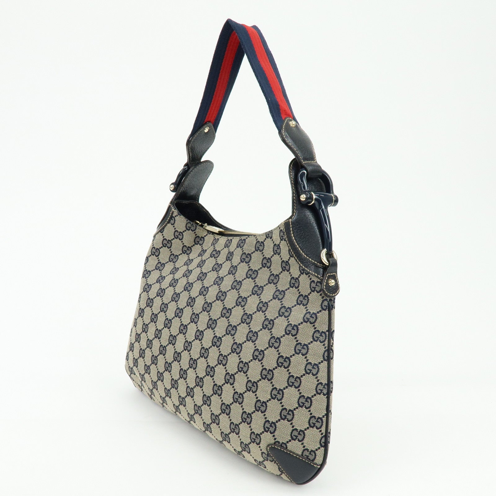 GUCCI Horsebit Sherry GG Canvas Leather Shoulder Bag Beige 145826