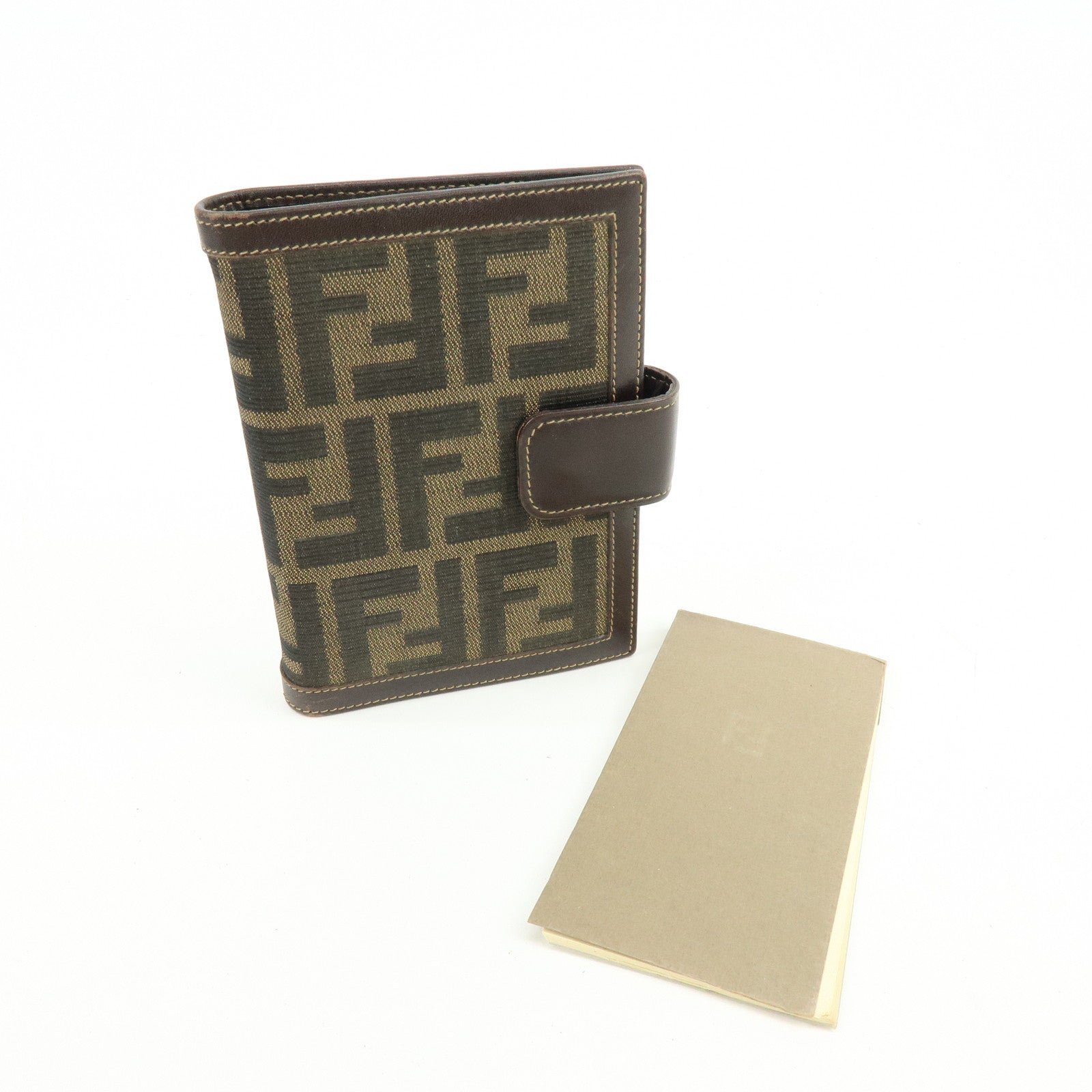 FENDI Zucca Canvas Leather Agenda Planner Cover Brown Black 30153