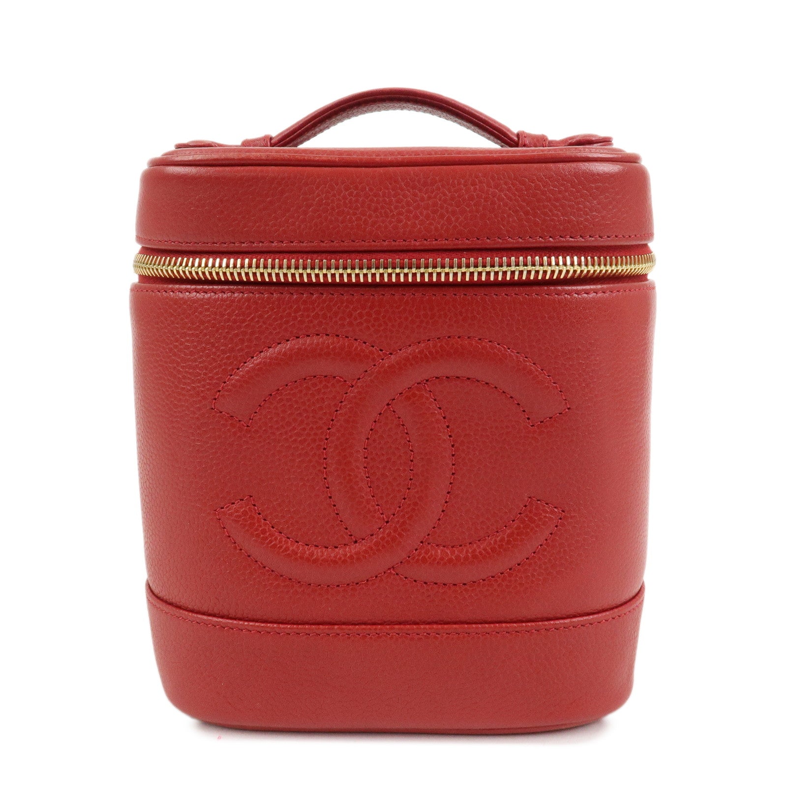 CHANEL COCO Mark Caviarskin Vanity Bag Hand Bag Red A01998