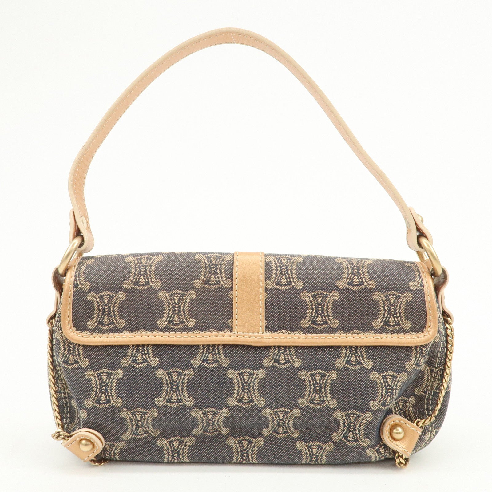 CELINE Macadam Denim Leather Shoulder Bag Metalic Pink Beige Navy