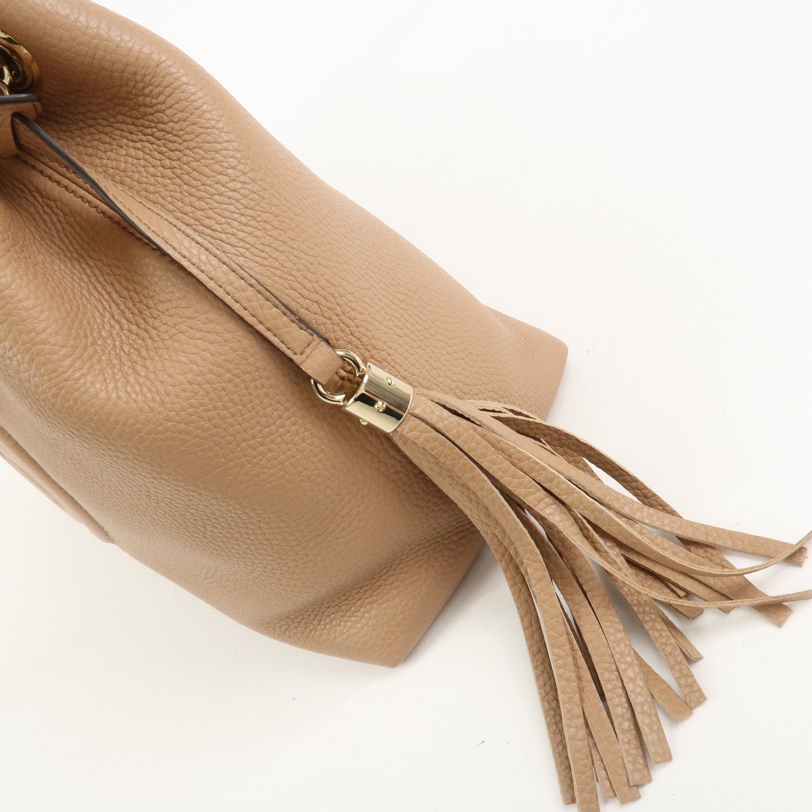 GUCCI SOHO Interlocking G Leather Chain Shoulder Bag Beige 536196