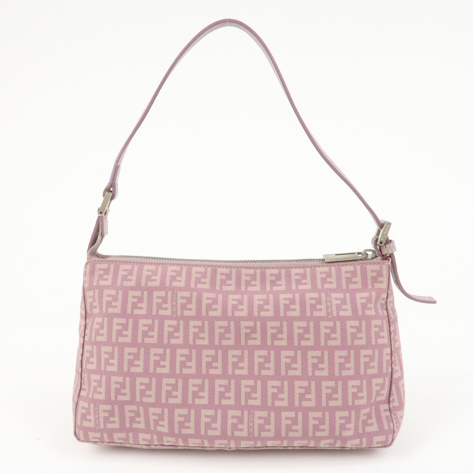 FENDI Zucchino Canvas Leather Shoulder Bag Light Purple 8BR267