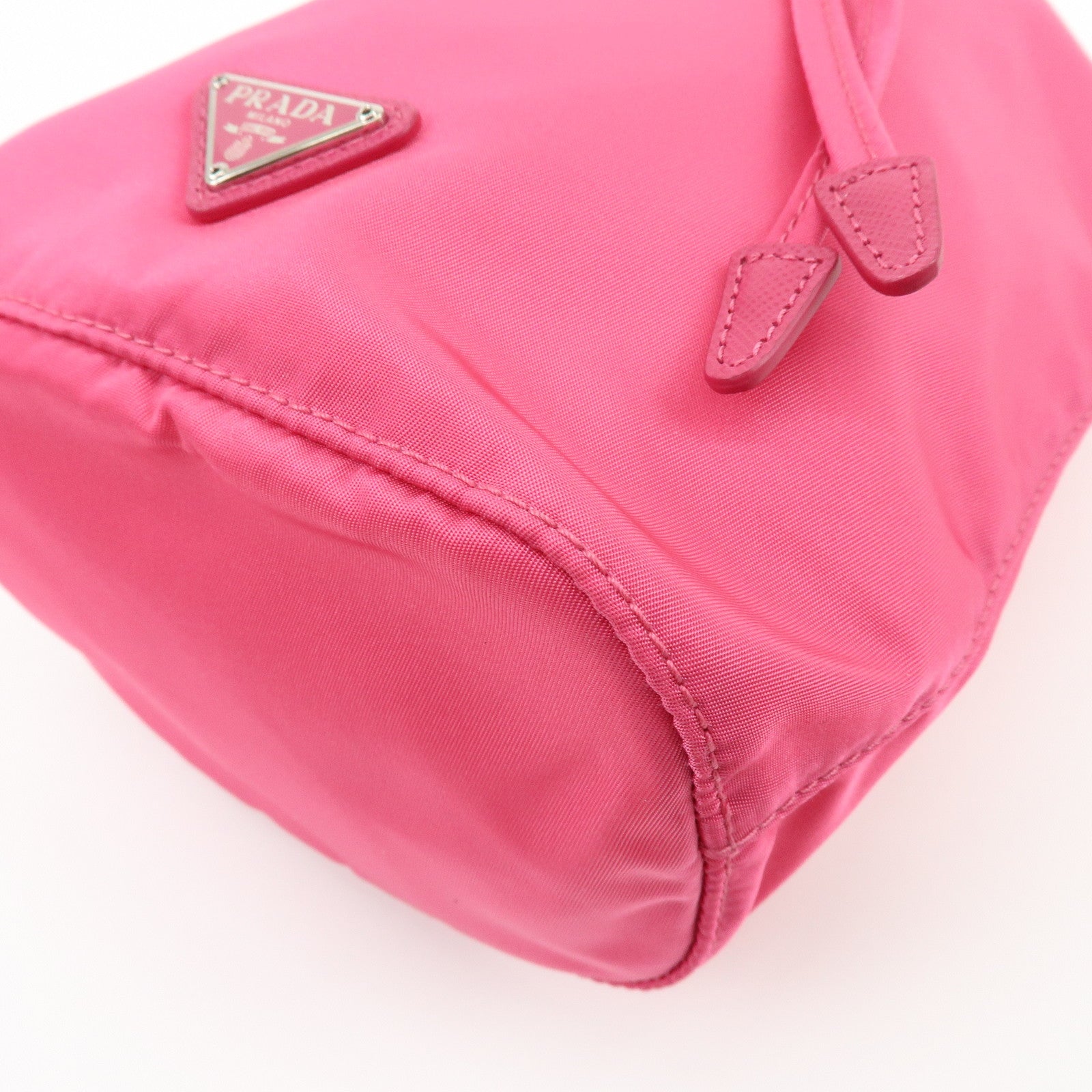 PRADA Triangle Logo Nylon Leather Drawstring Pouch Pink 1N0369
