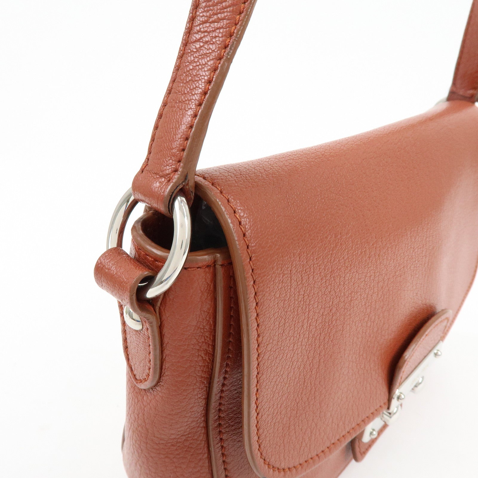 MIU MIU Madras Leather Shoulder Bag Crossbody Bag Brown 5BH638