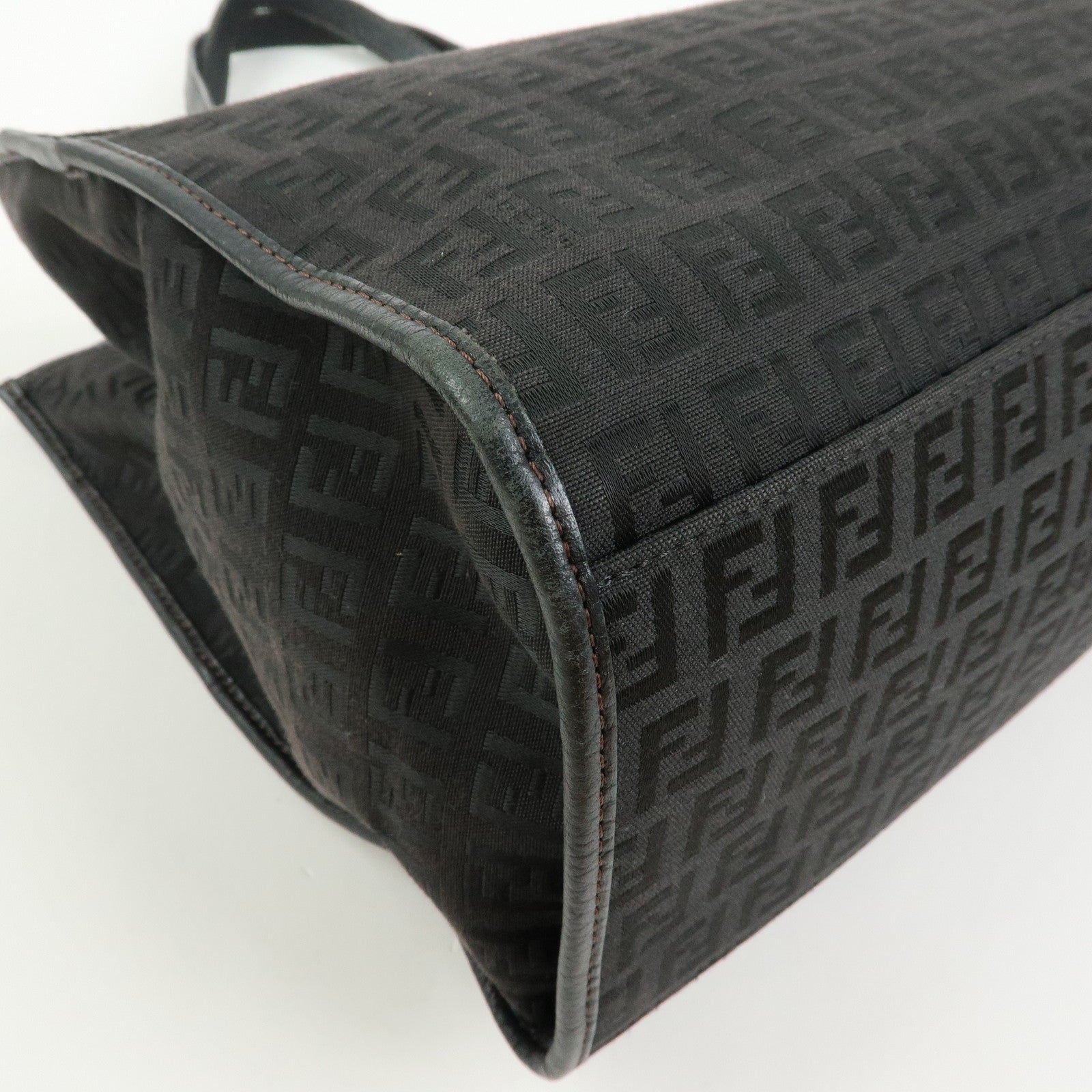 FENDI Zucchino Canvas Leather Shoulder Bag Tote Bag Brown 8BH153