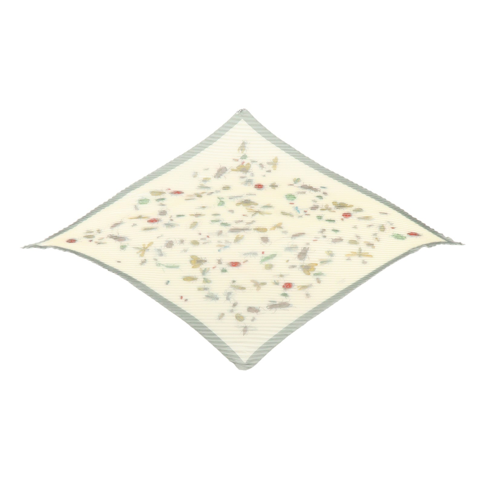 HERMES Pleats Carre Silk 100% Scarf Insect Ivory Grey Multicolor