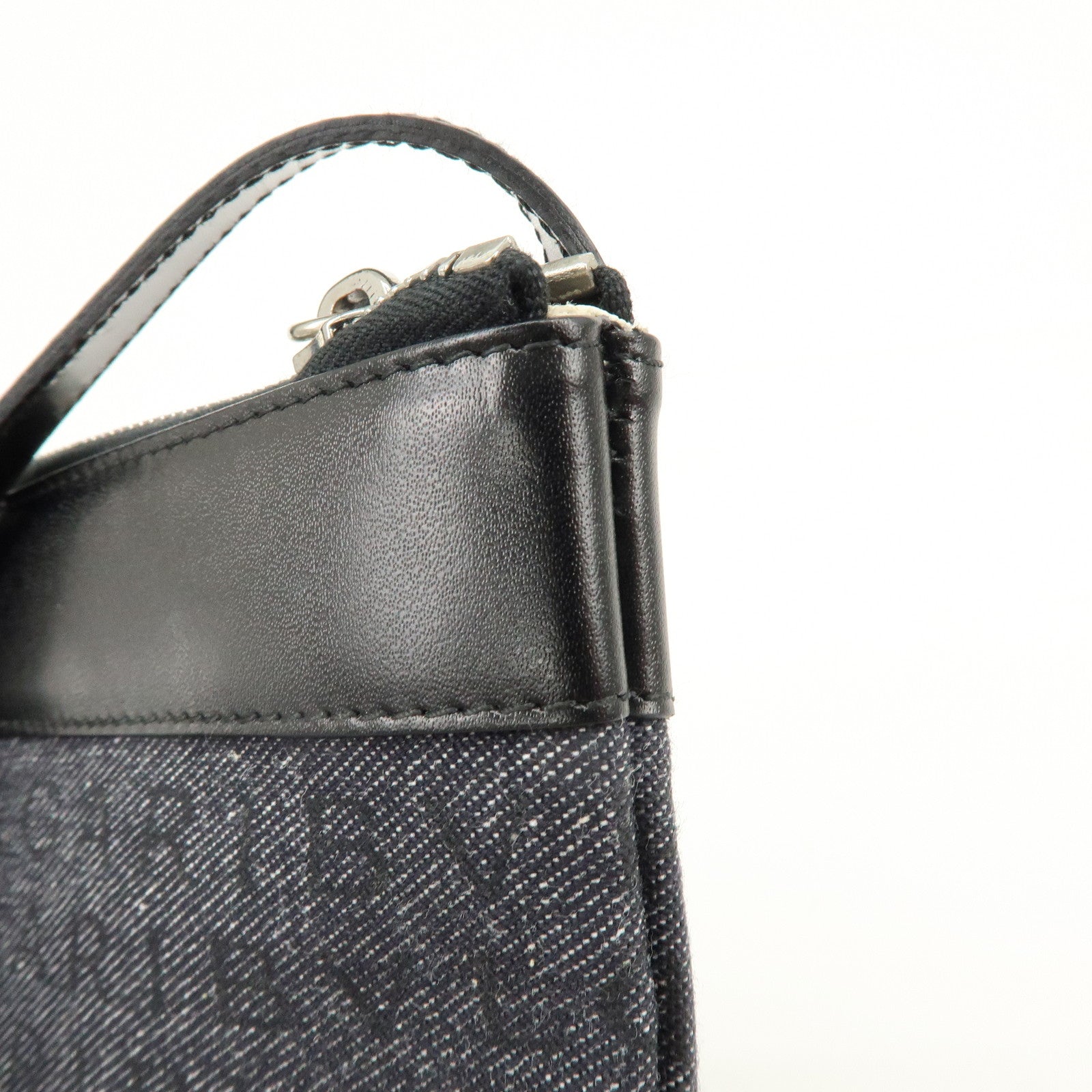 BVLGARI Logo Mania Denim Leather Shoulder Bag Crossbody Bag Black