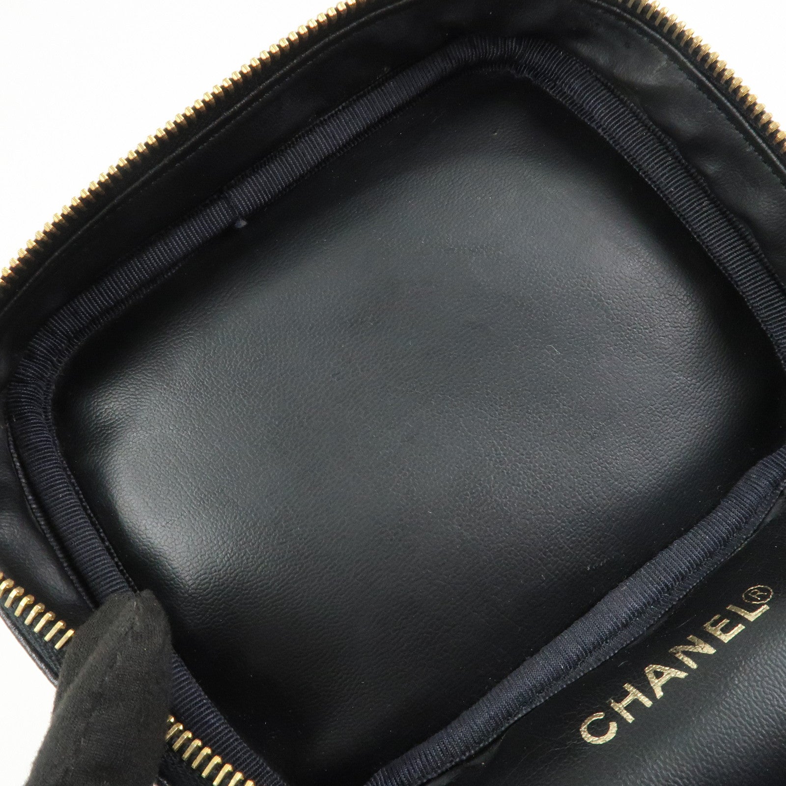 CHANEL COCO Mark Caviarskin Vanity Bag Hand Bag Pouch Black A01998