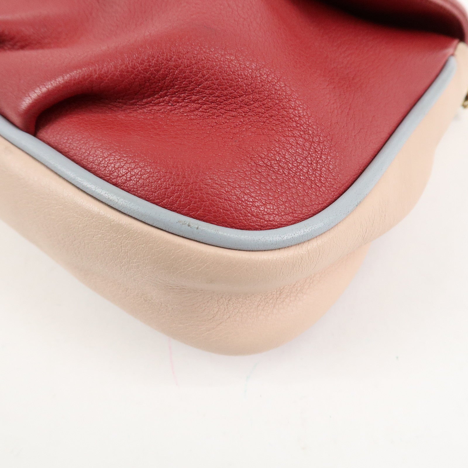 FENDI Leather Chain Shoulder Bag Purse Crossbody Bag Red 8M0276 Used