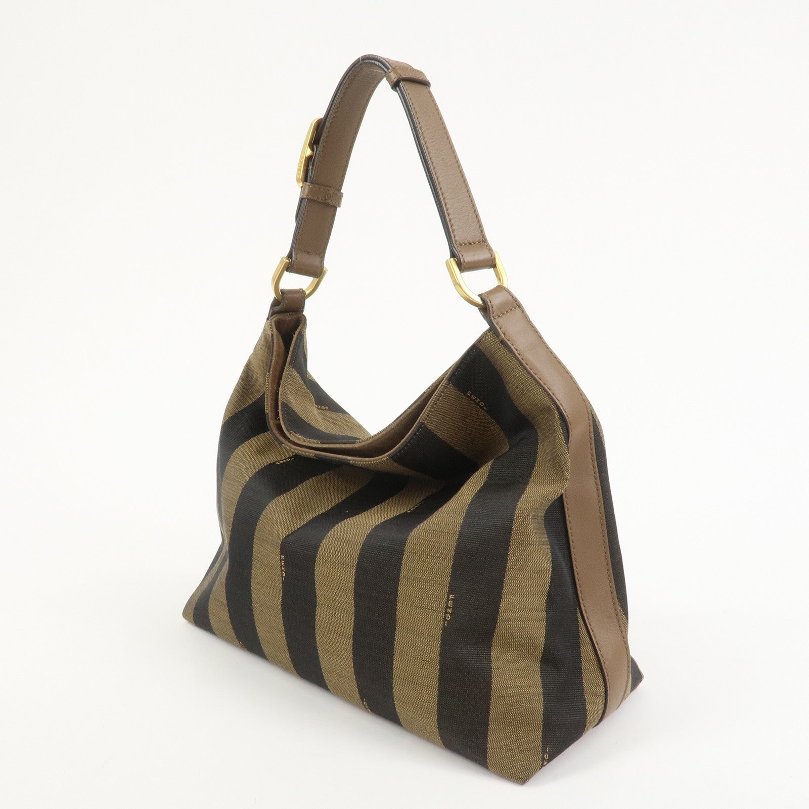 FENDI Pecan Canvas Leather Shoulder Bag Brown Black 8BR669