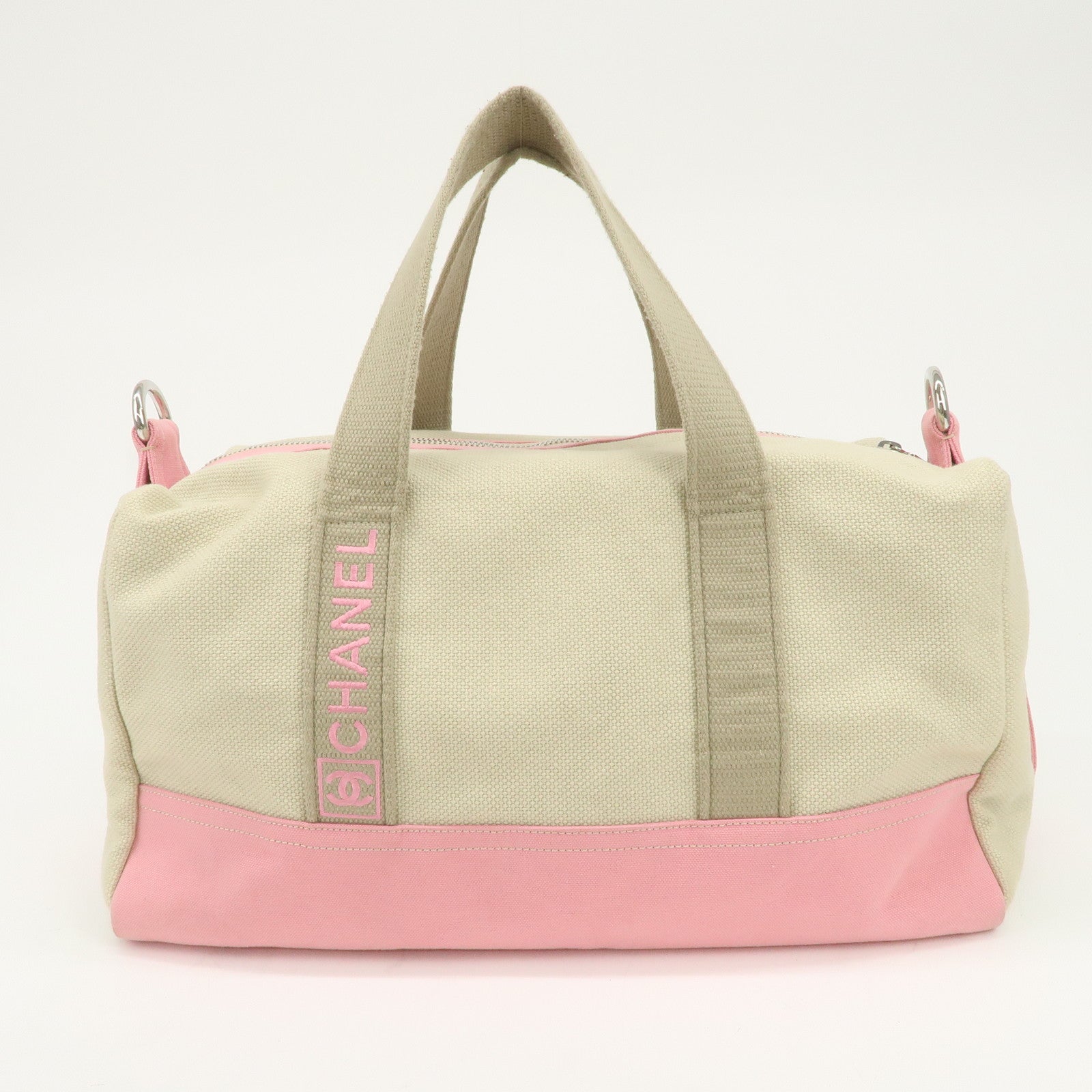 CHANEL Sport Line Canvas Boston Bag Hand Shoulder Bag Ivory Pink