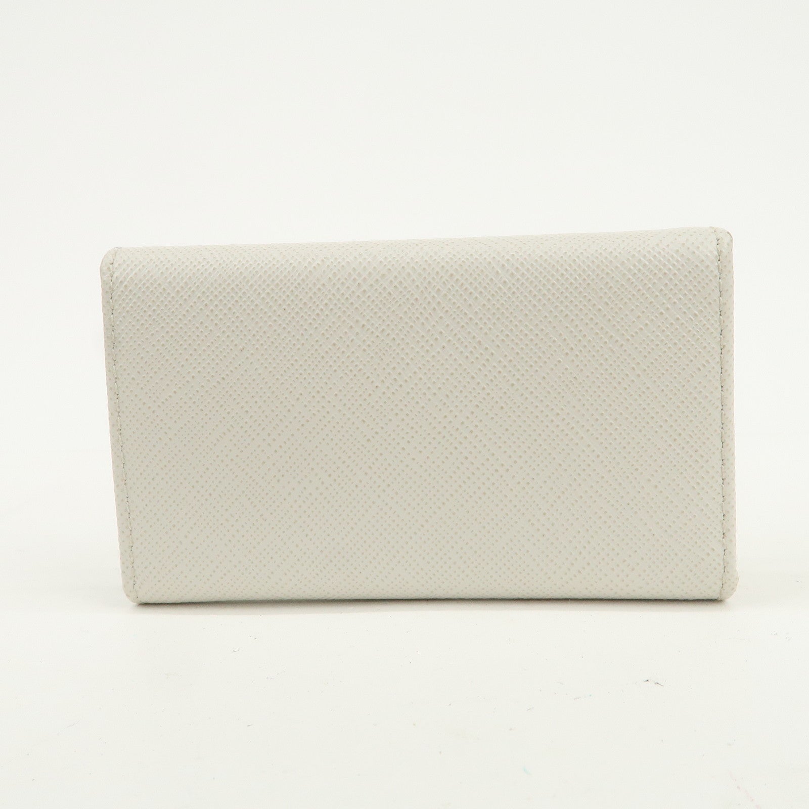 PRADA Ribbon Saffiano Leather Key Case Key Holder White