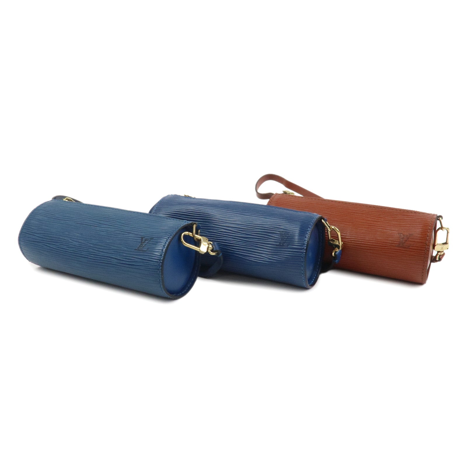 Louis Vuitton Epi Set of 3 Leather Soufflot Pouch Blue Kenya Brown