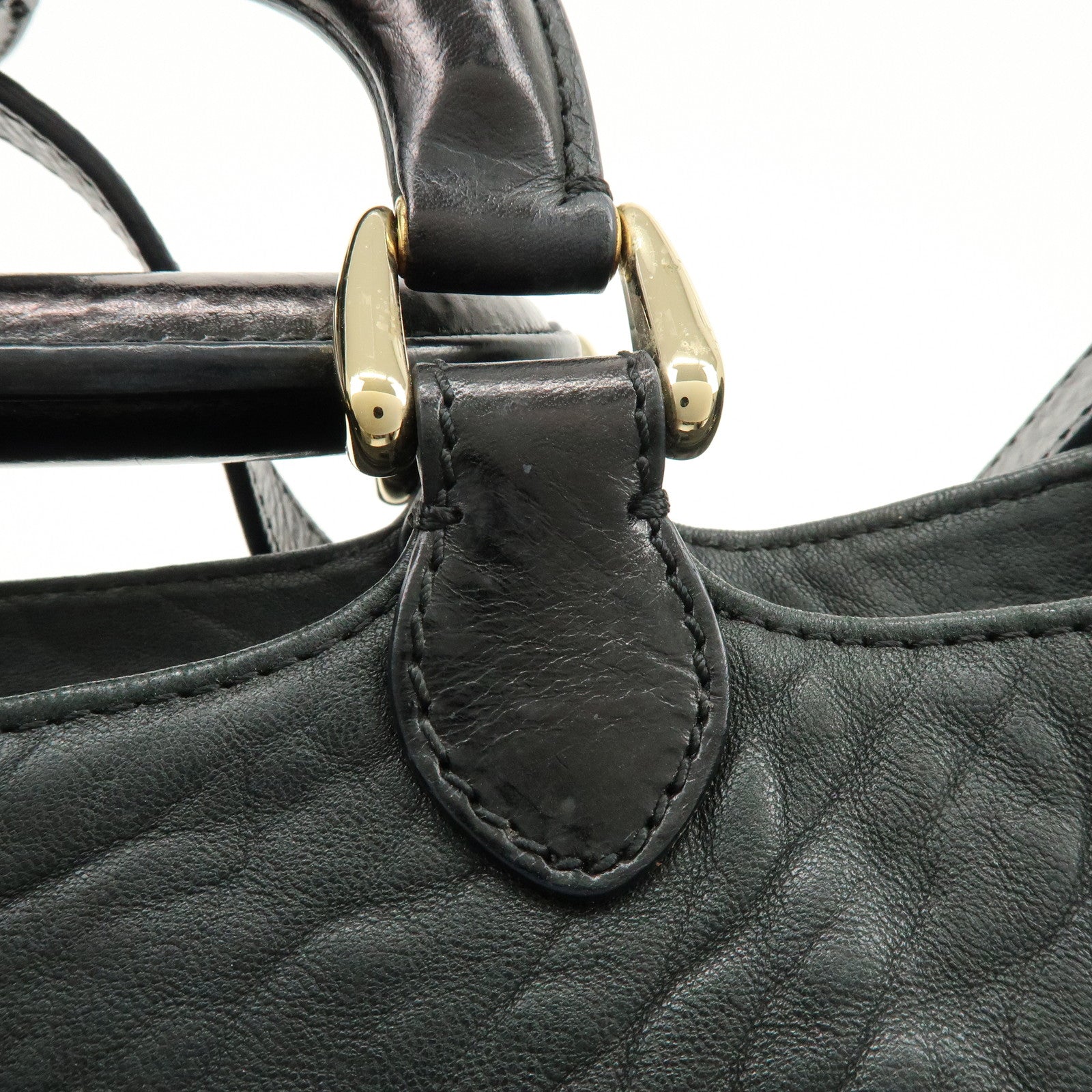 FENDI Leather 2Way Bag Hand Bag Shoulder Bag Black 8BR529