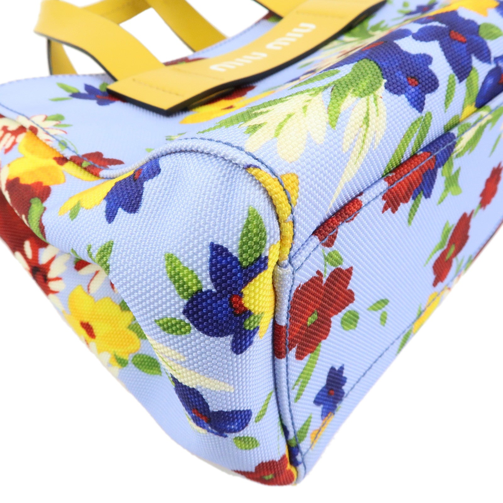 MIU MIU Canvas Leather 2Way Hand Shoulder Bag Blue Yellow 5BA085