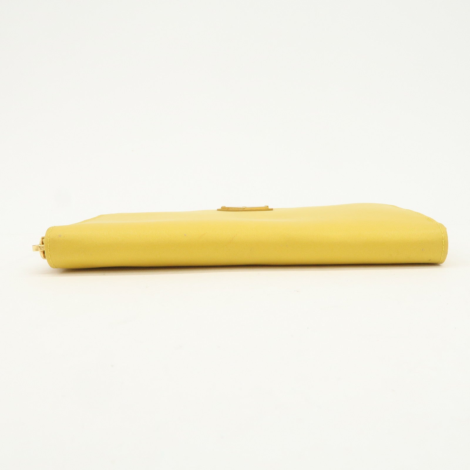 PRADA Triangle Logo Nylon Leather Round Zippy Long Wallet Yellow