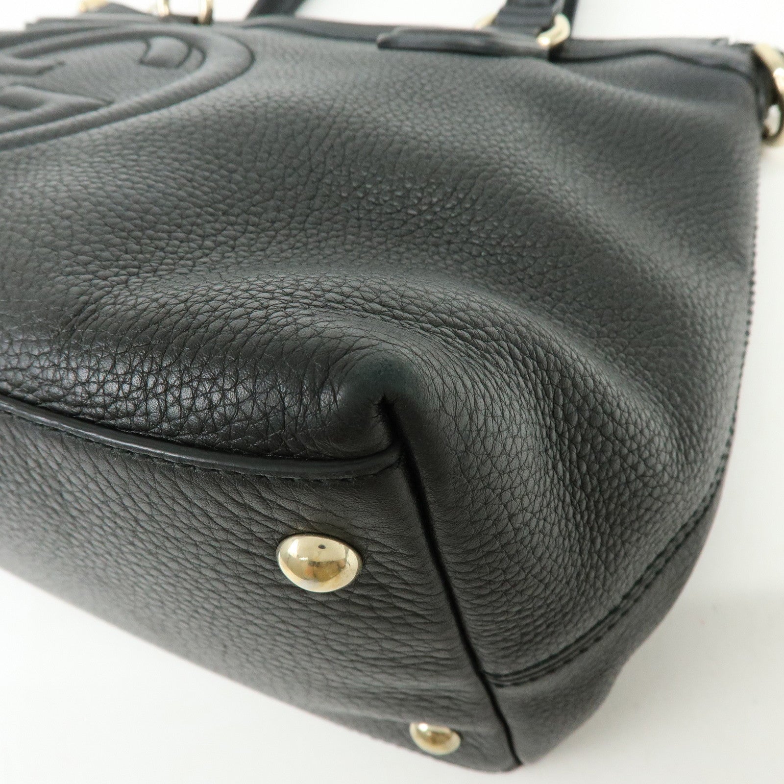 GUCCI SOHO Interlocking G Leather Tote Bag Hand Bag Black 308362