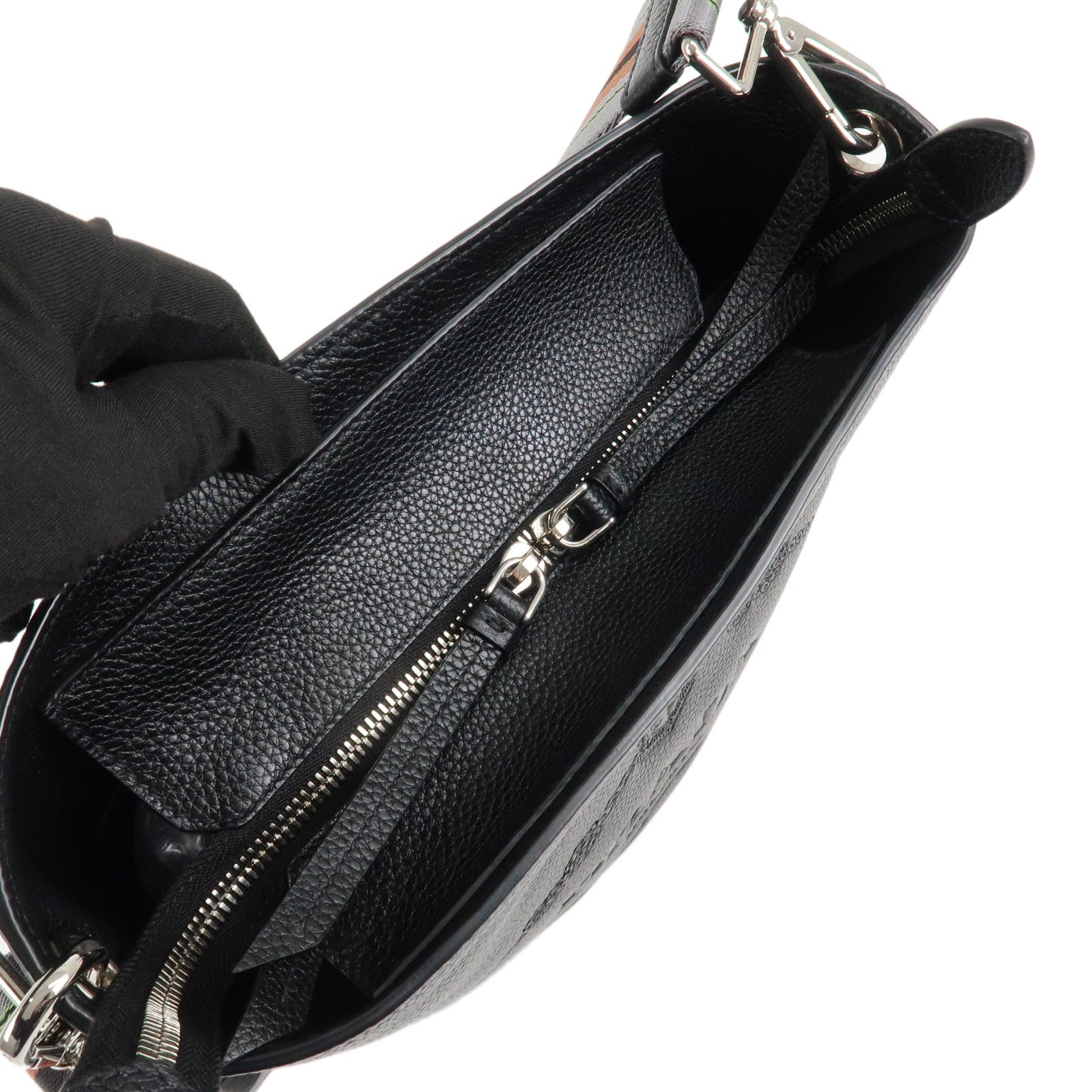 PRADA VITELLO PHENIX Calf Leather Shoulder Bag Black 1BE057 Used