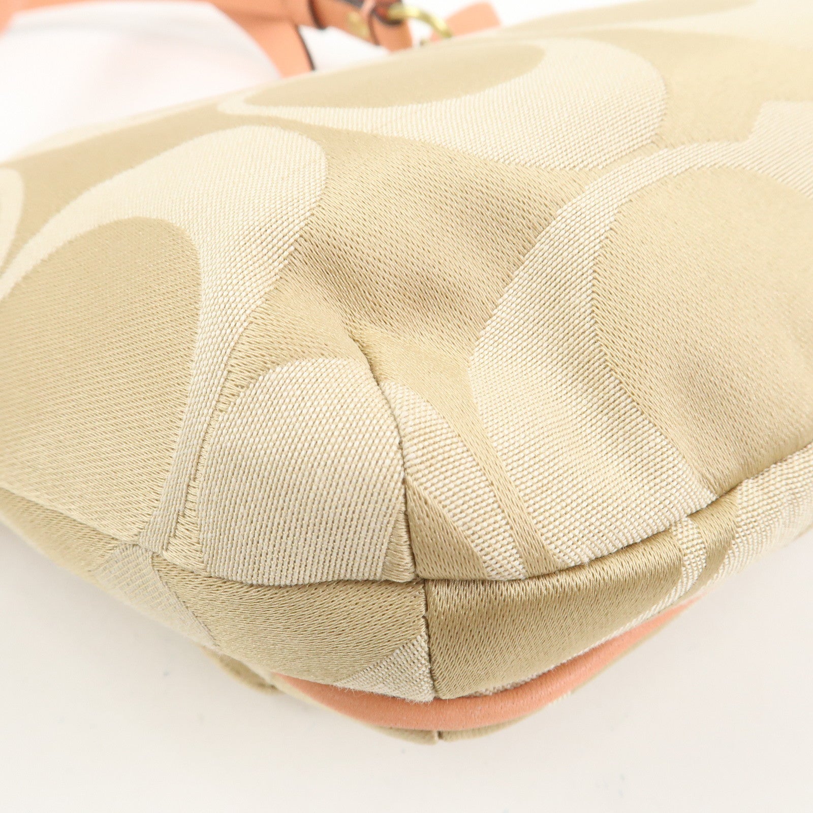 COACH Signature Canvas Leather Shoulder Crossbody Bag Beige Pink