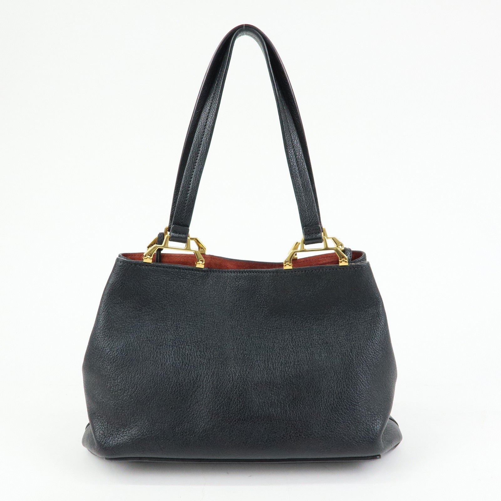 MIU MIU Madras Leather Tote Bag Hand Bag Shoulder Bag Black 5BG025