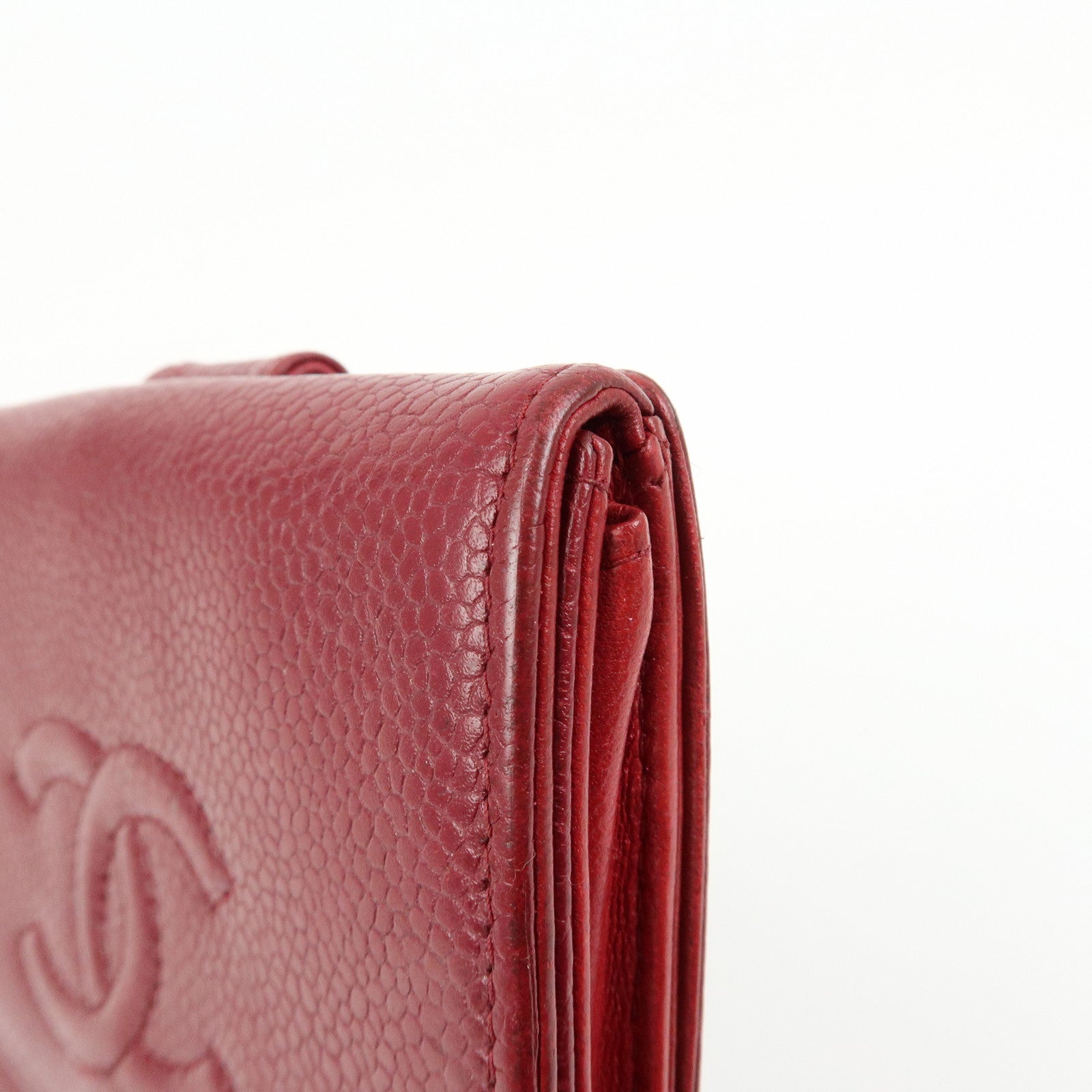 CHANEL COCO Mark Caviarskin Bi-fold Compact Wallet Bordeaux A13496