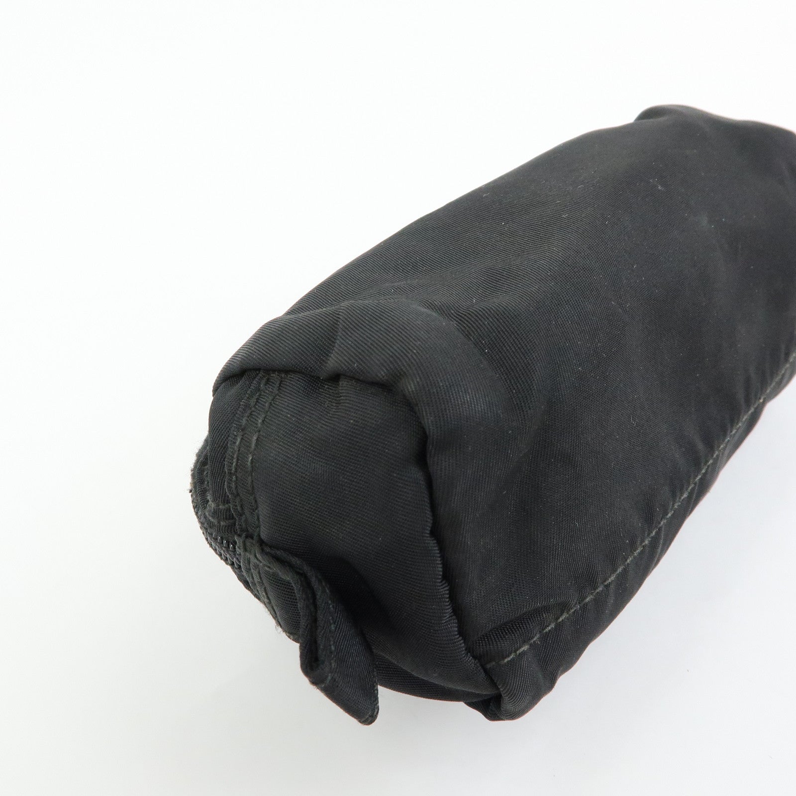 PRADA Triangle Logo Nylon Leather Pouch Cosmetic Case Black