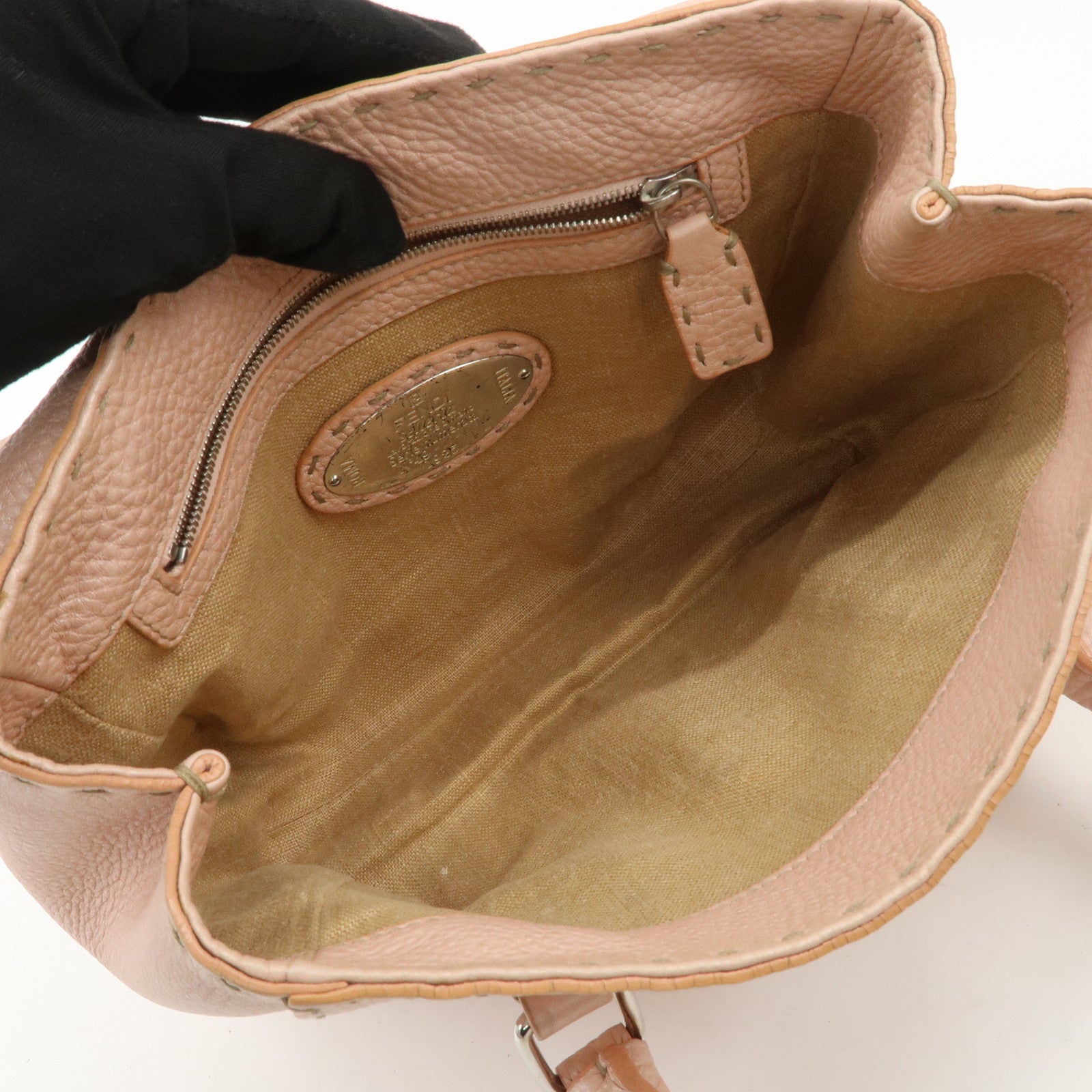 FENDI Selleria Leather Mini Linda Hand Bag Pink Silver HDW 8BR486