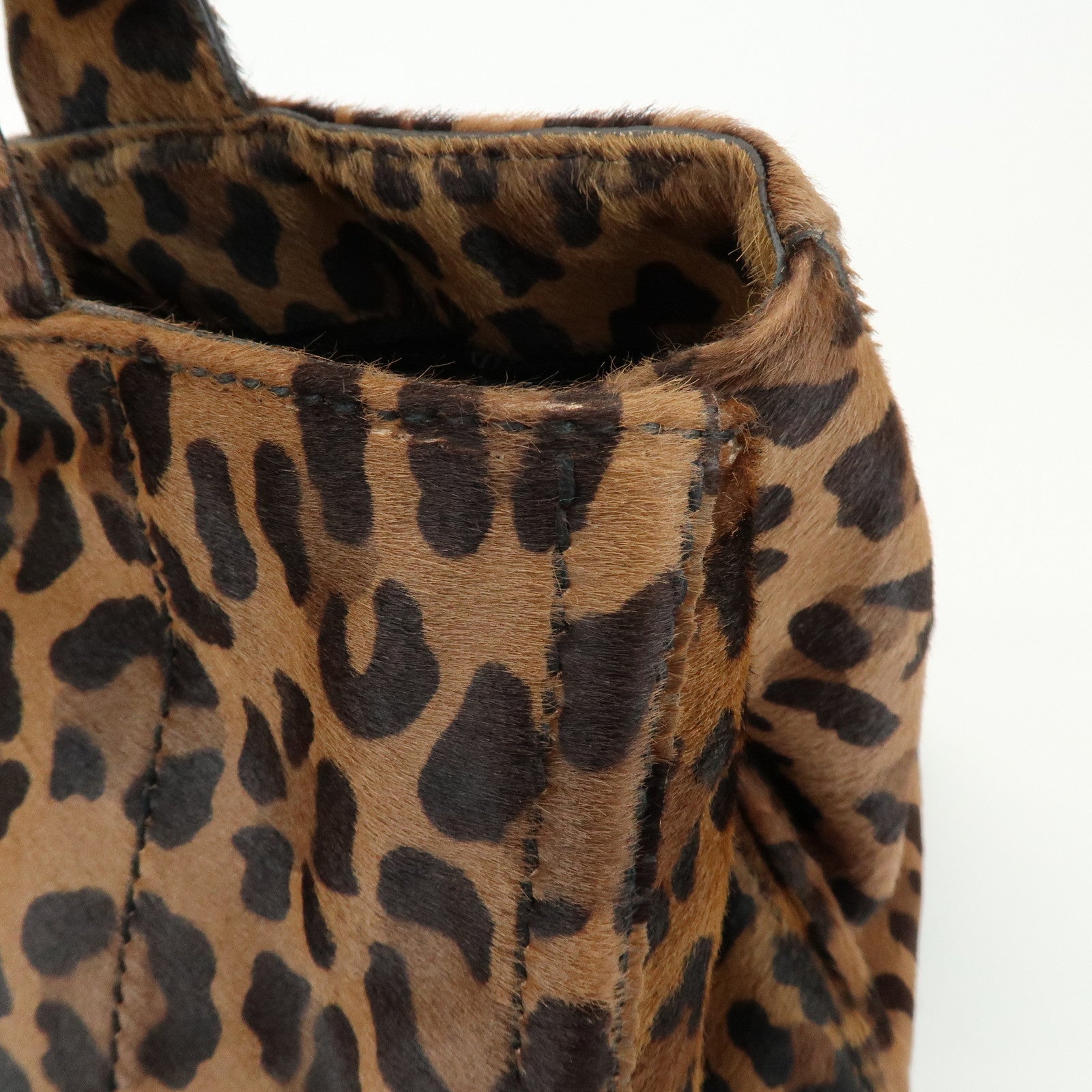 PRADA Canapa Large Unborn Calf Tote Bag Hand Bag Brown BN1872