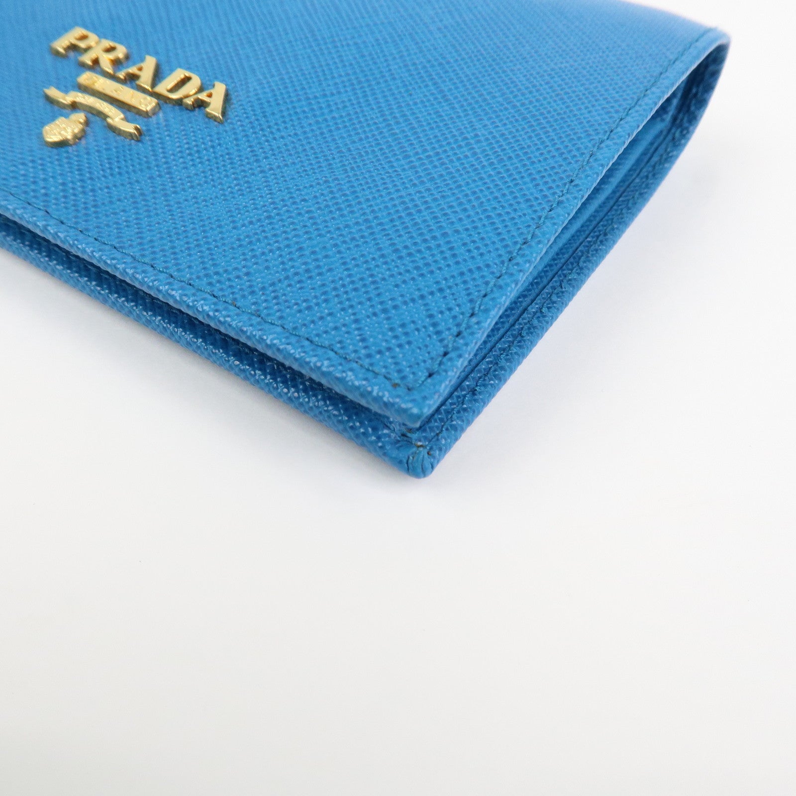 PRADA Saffiano Leather Bi-fold Compact Wallet Blue 1M0204