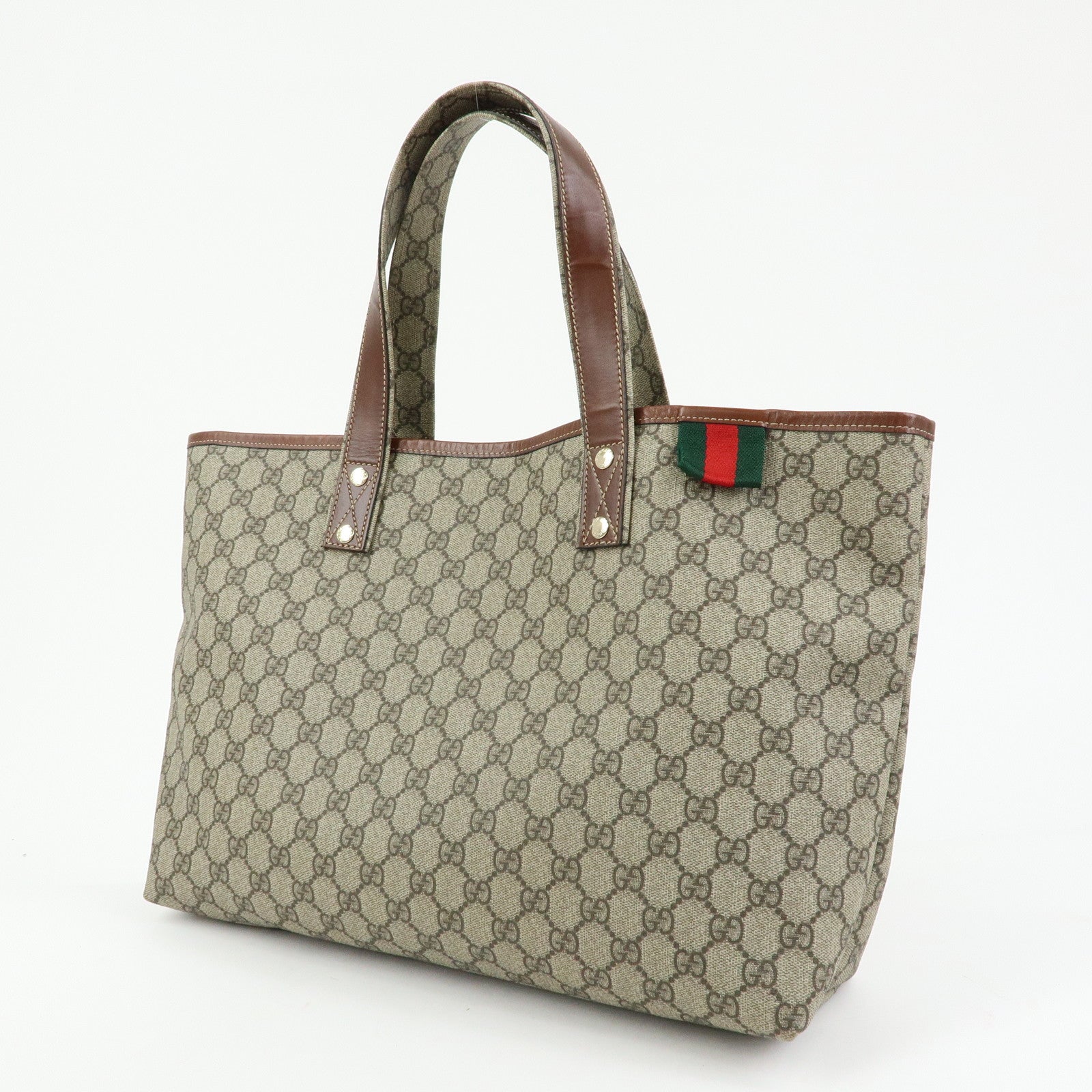 GUCCI GG Supreme Leather Sherry Tote Bag Beige Brown 211134
