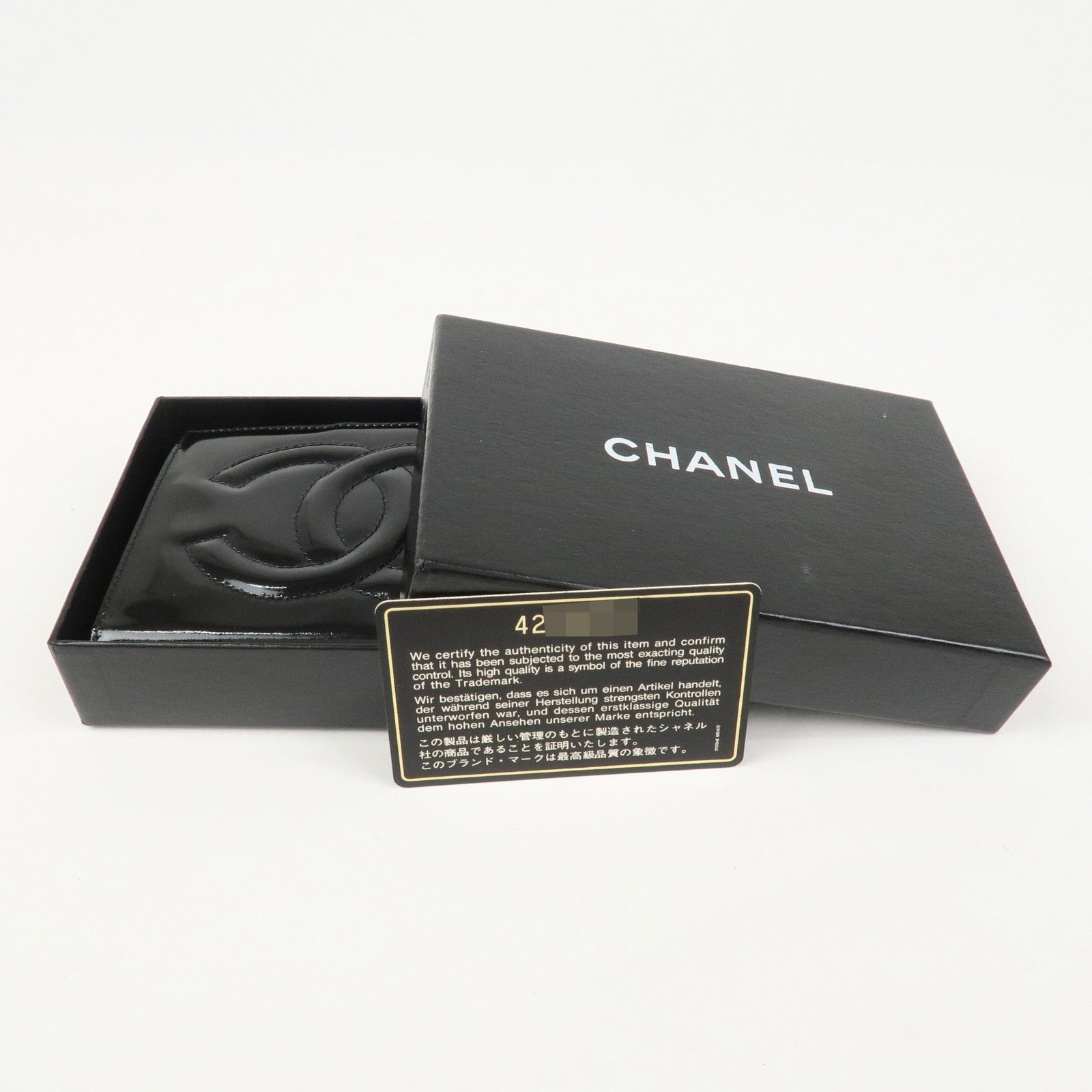 CHANEL COCO Mark Patent Leather Bi-fold Small Wallet Black A13497