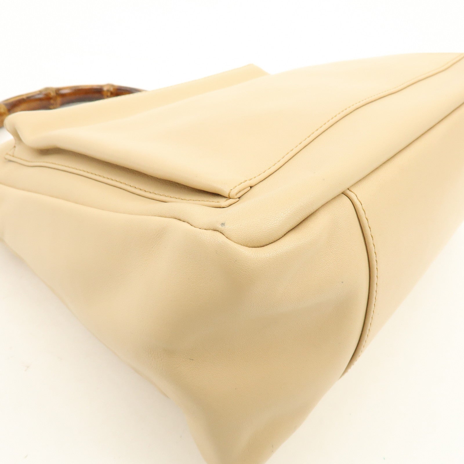 GUCCI Bamboo Leather Shoulder Bag Hand Bag Beige 000・3509・002122