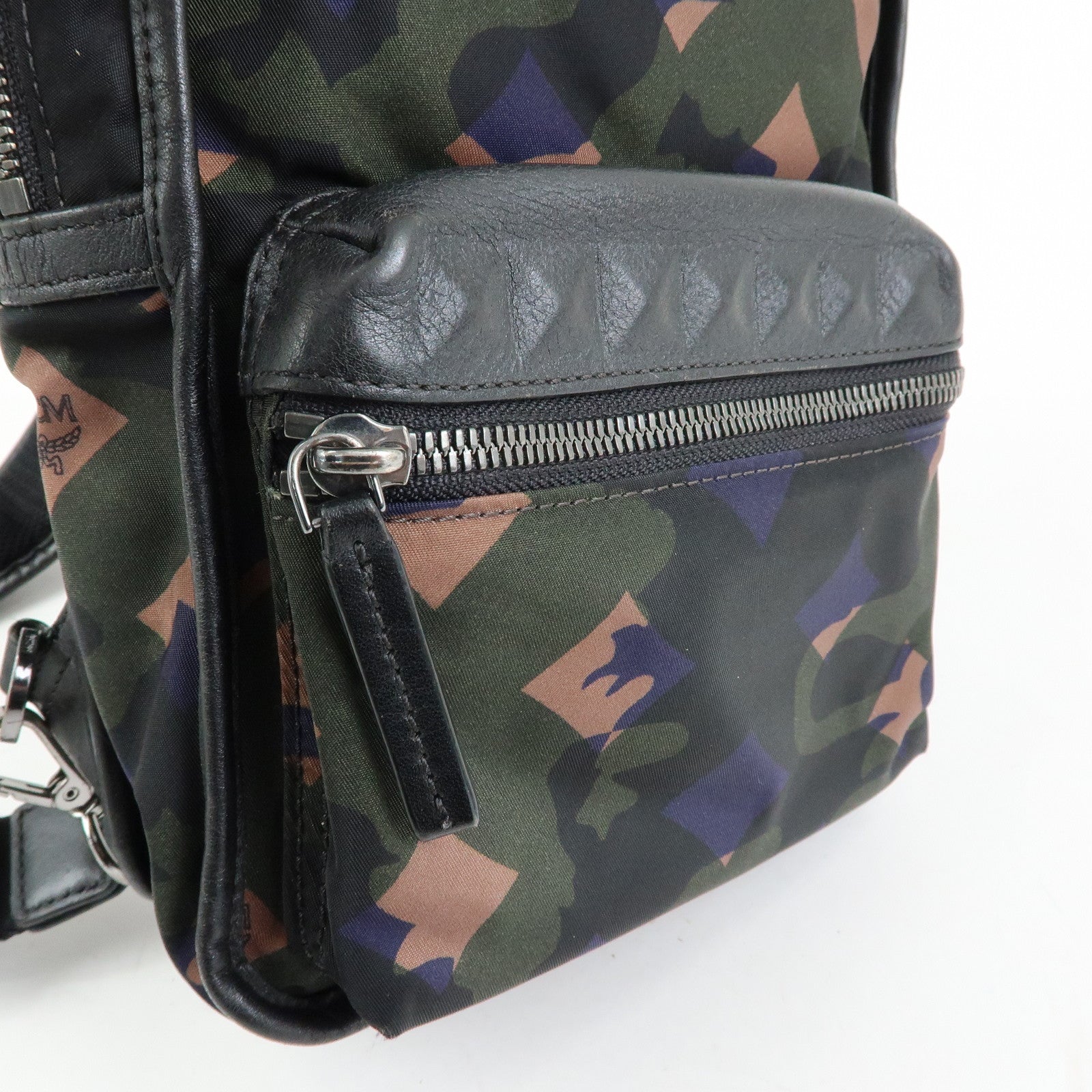 MCM Logo Nylon Leather Cross Body Bag Shoulder Bag Dark Green Black