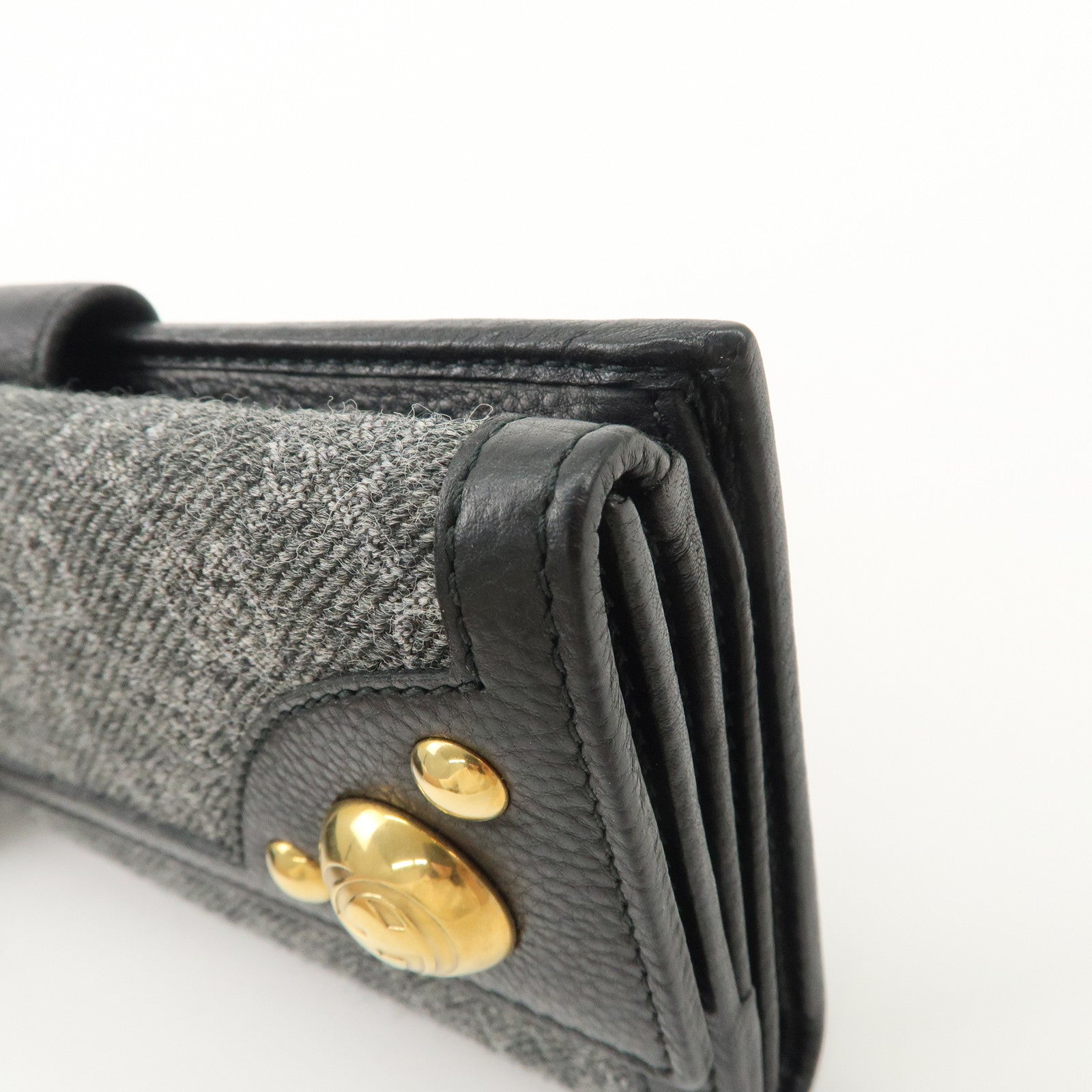 GUCCI Interlocking G Leather GG Wool Long Bi-fold Wallet 269903 Used