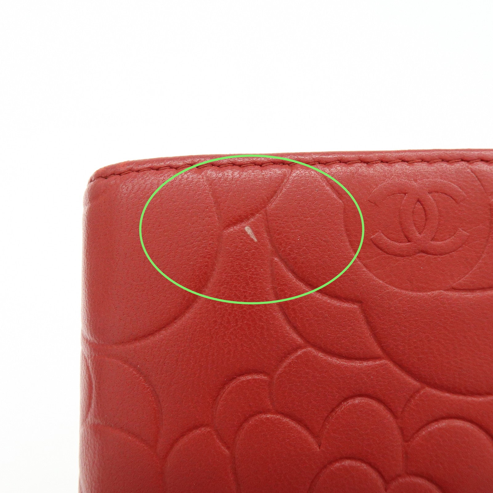 CHANEL Camellia COCO Mark Lamb Skin Bi-fold Compact Wallet Red
