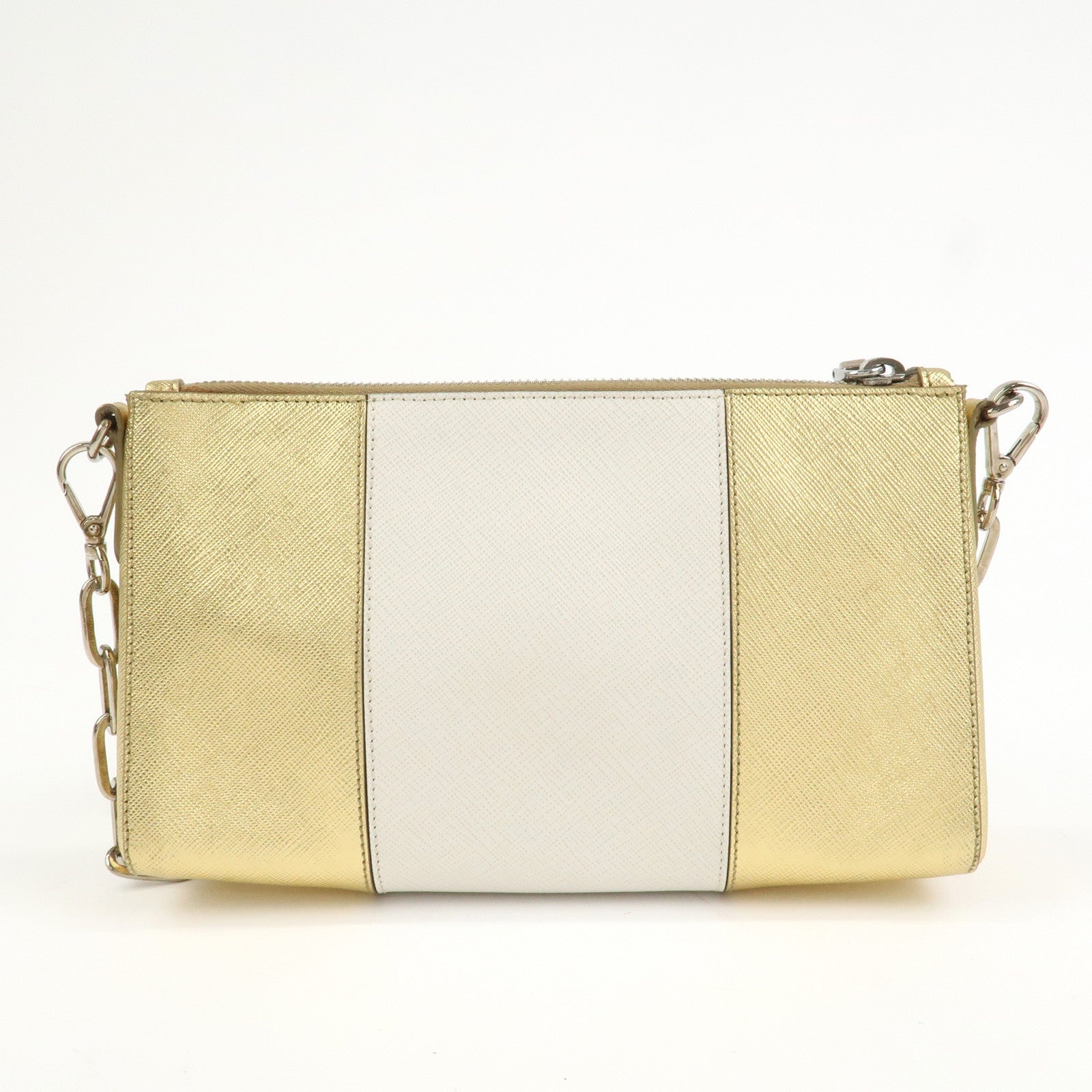 PRADA Logo Leather Crossbody Chain Shoulder Bag Gold BT947C