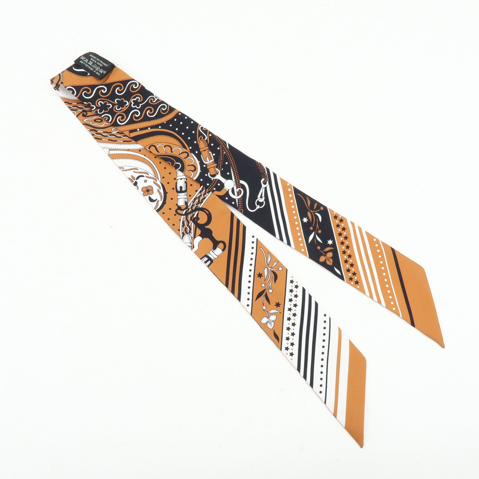 HERMES Silk 100% Twilly Festival Des Amazones Brown Black