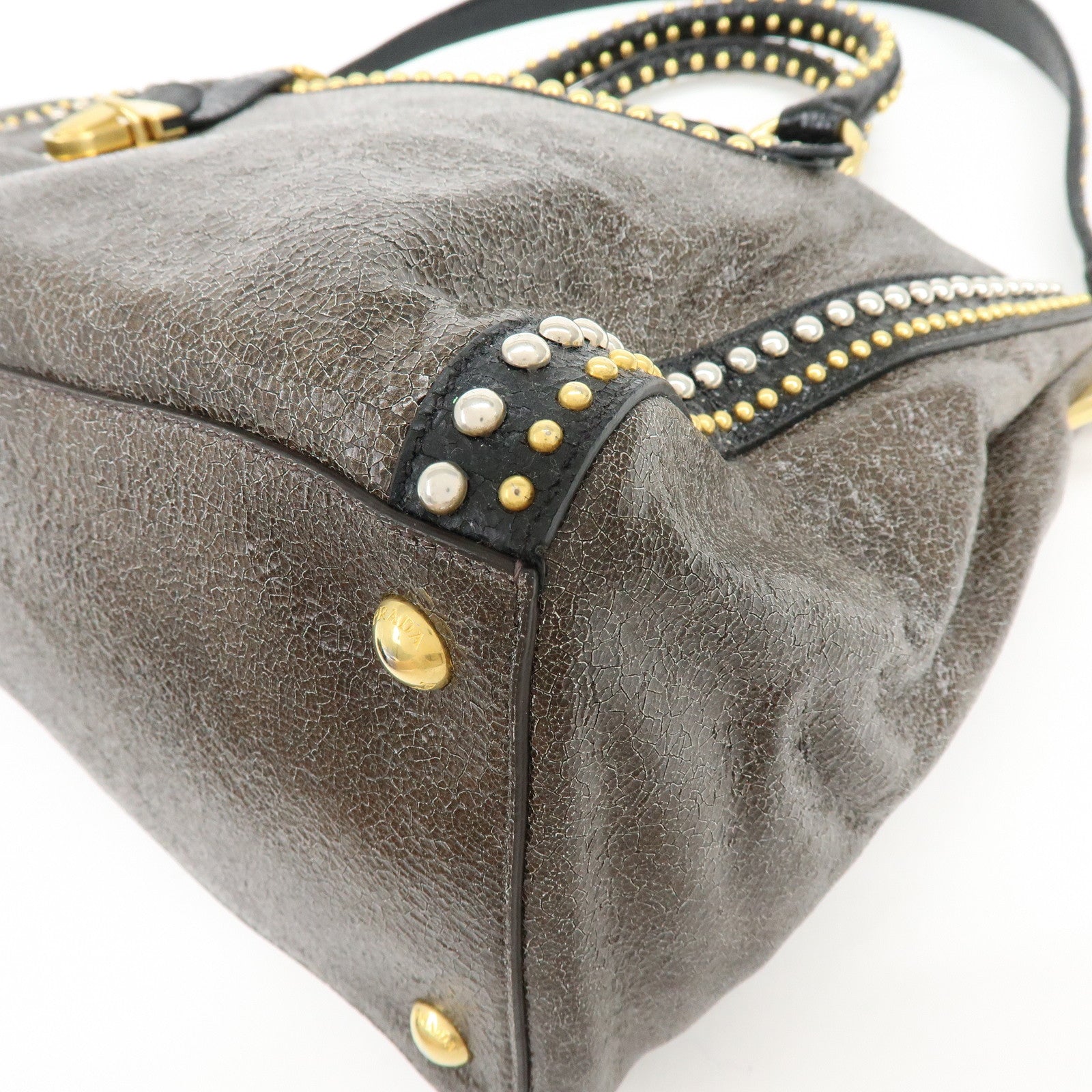PRADA Triangle Logo Leather 2Way Bag Hand Bag Shoulder Bag Brown