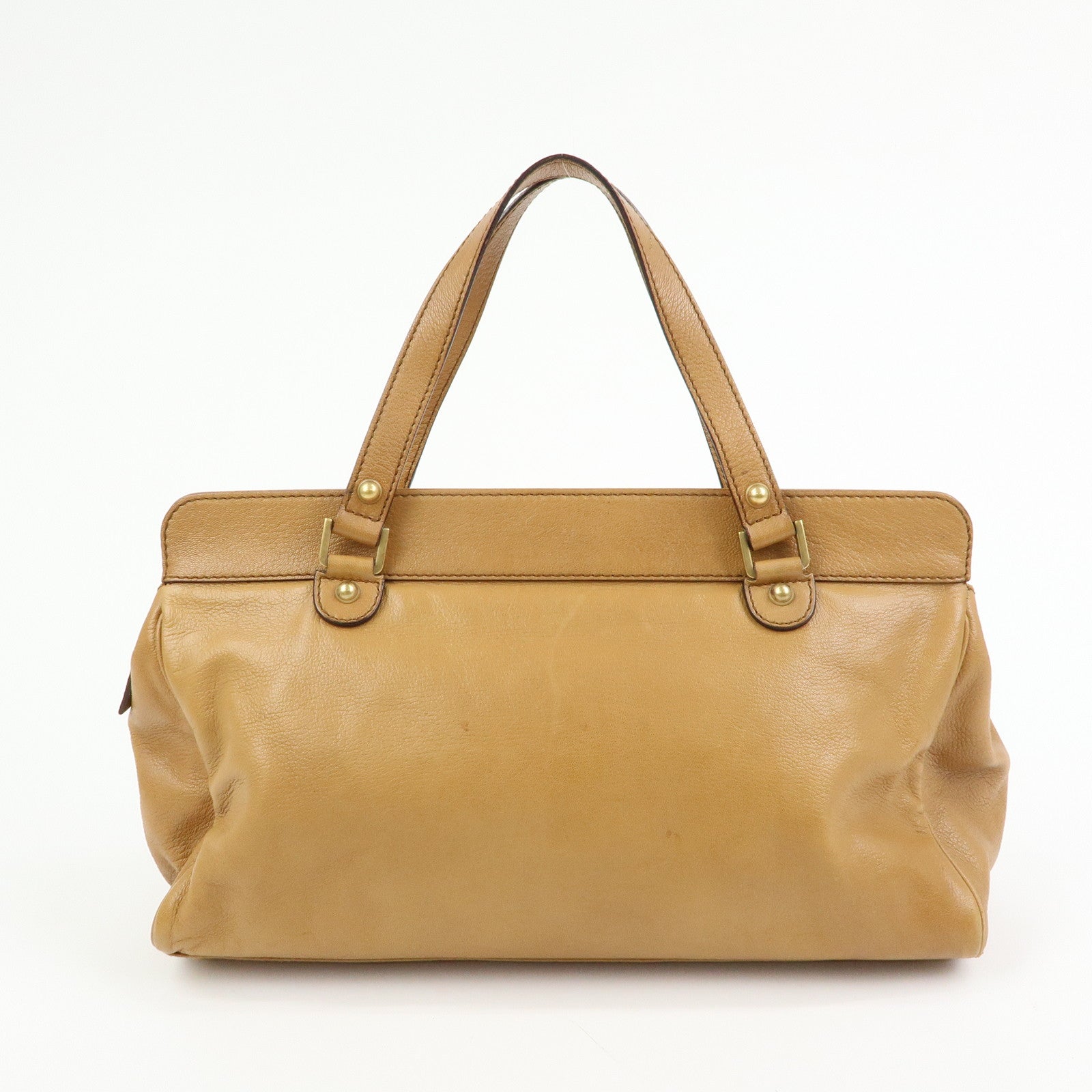 GUCCI Interlocking G Leather Blondie Studs Hand Bag Brown 121551