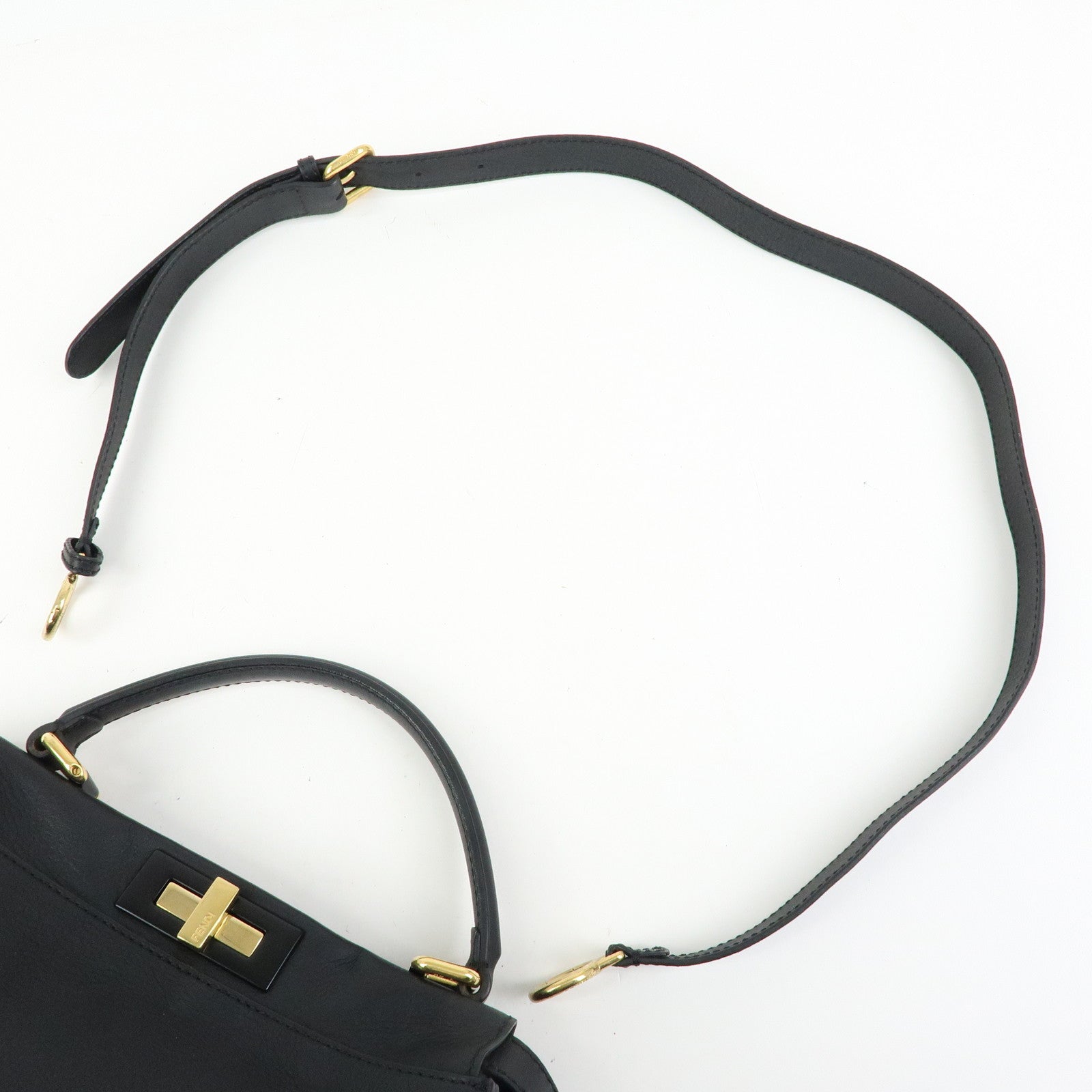 FENDI Peekaboo Leather 2Way Bag Hand Bag Shoulder Bag Black 8BN290