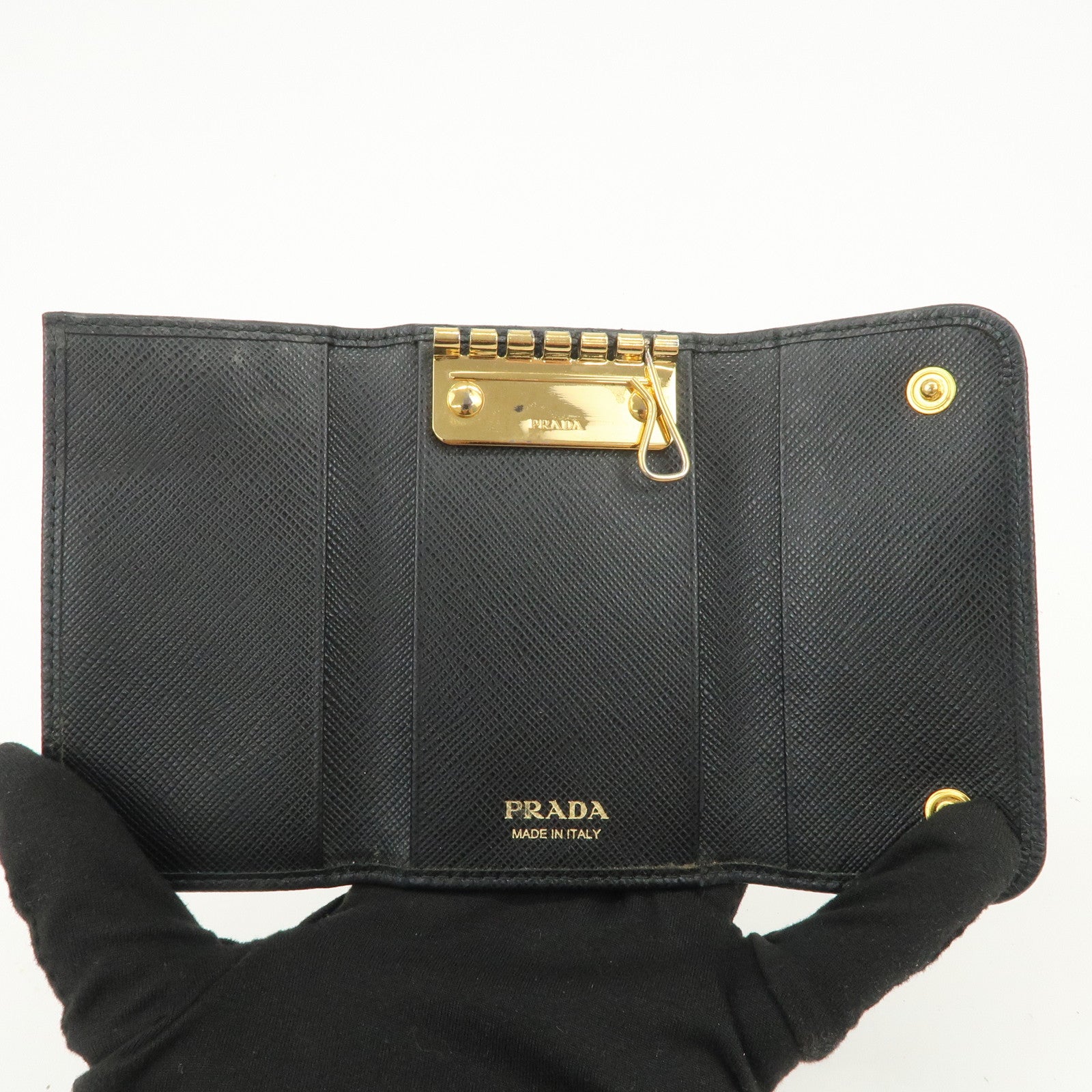 PRADA Logo Leather Set Of 2 Key Chains Black Beige 1PG222/1PG004
