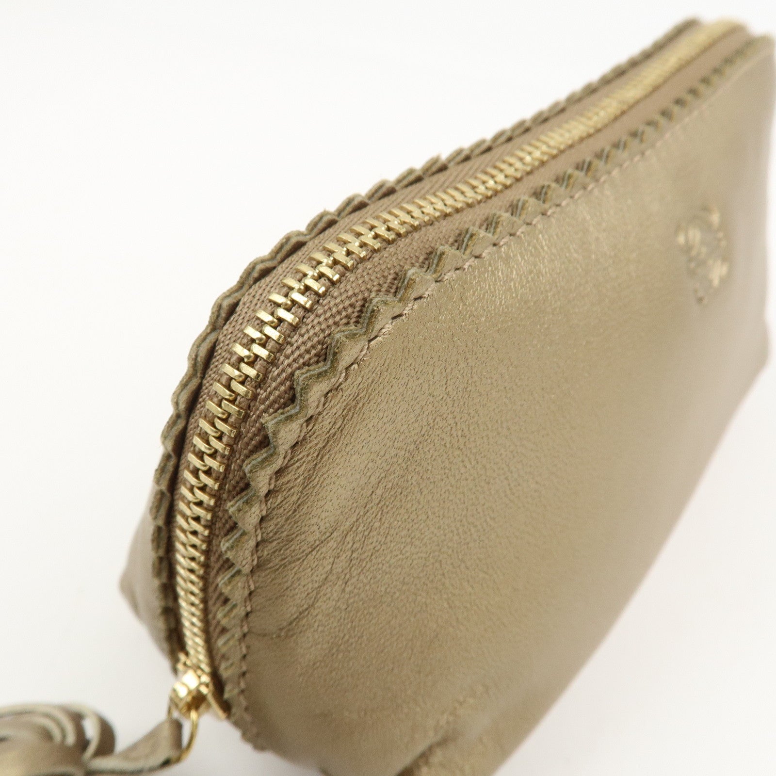 LOEWE Anagram Leather Tassel Pouch Cosmetic Pouch Gold
