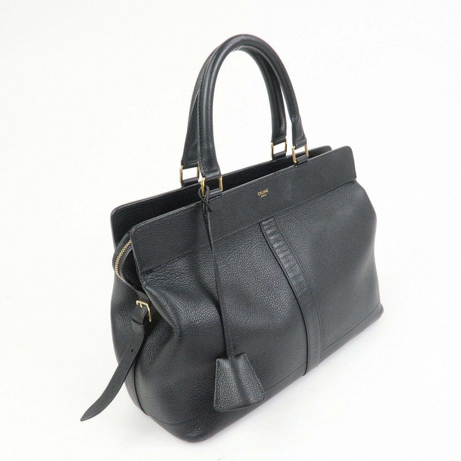 CELINE Calf Leather Boston Bag Hand Bag Black