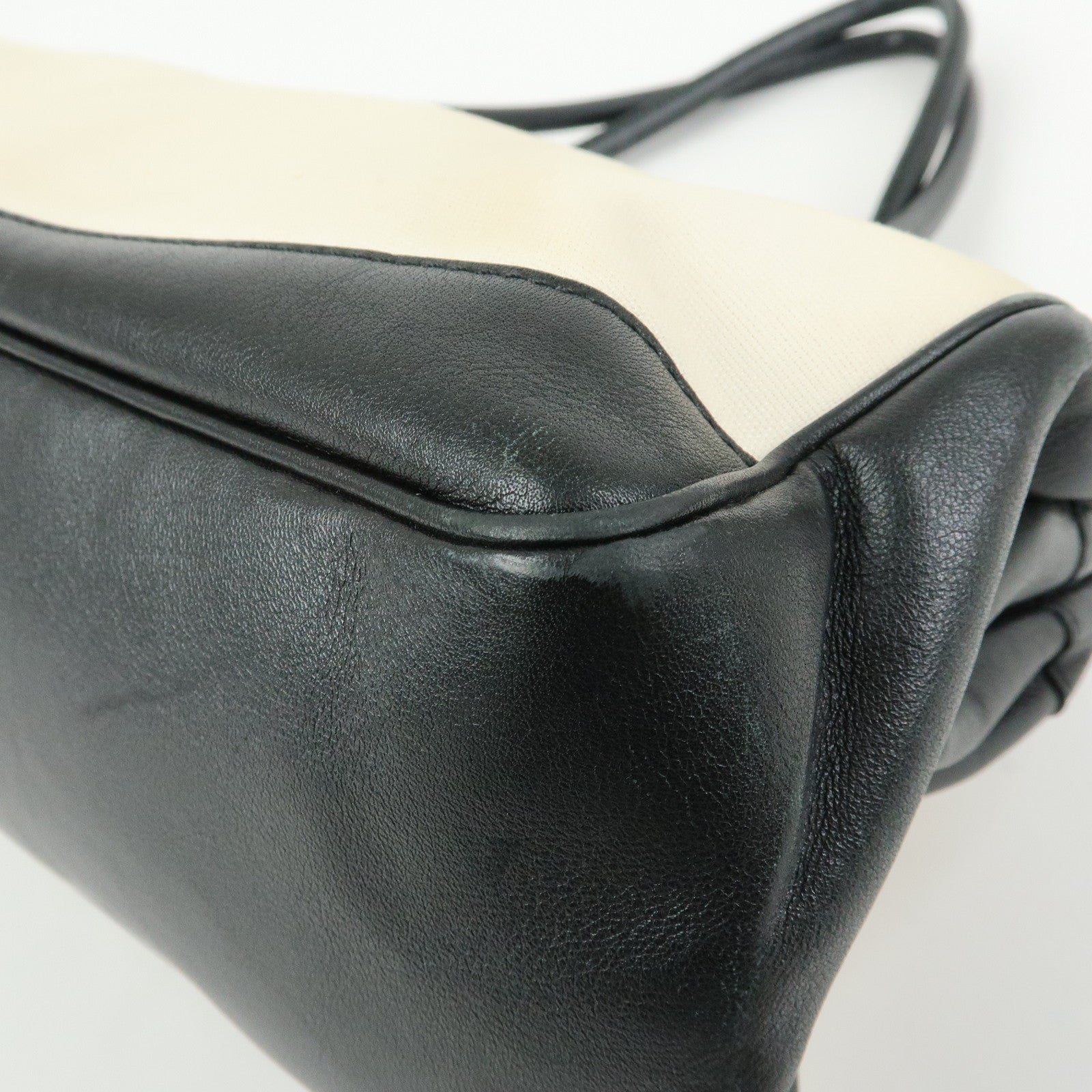 GUCCI Canvas Leather Hand Bag Ivory Black 92726