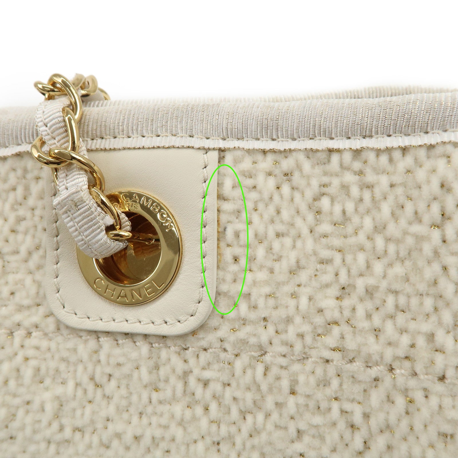 CHANEL Leather Tweed  Deauville MM Shoulder Bag Tote Bag Ivory