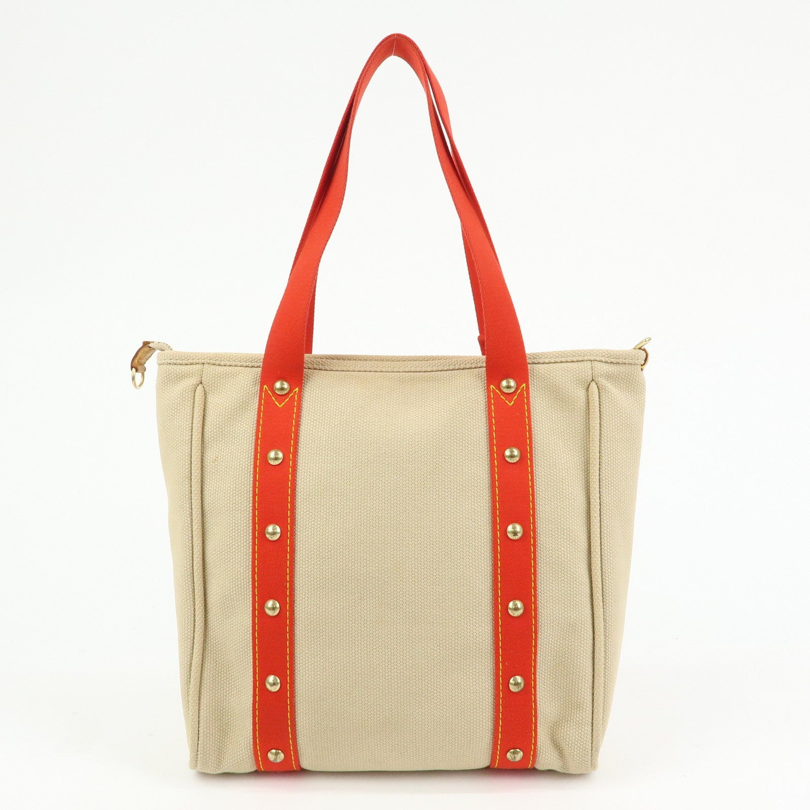Louis Vuitton Antigua Cabas MM Canvas Leather Tote Bag Beige M40035