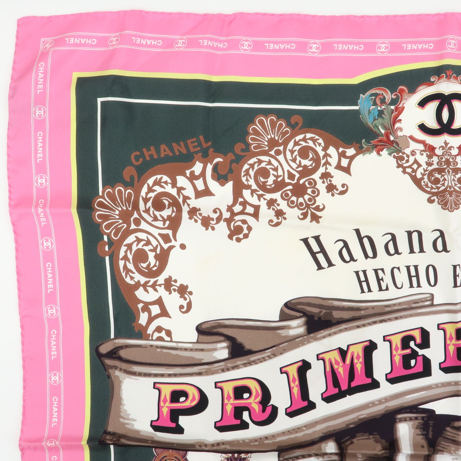 CHANEL Silk100% Scarf Paris Cuba Collection Pink Black Brown