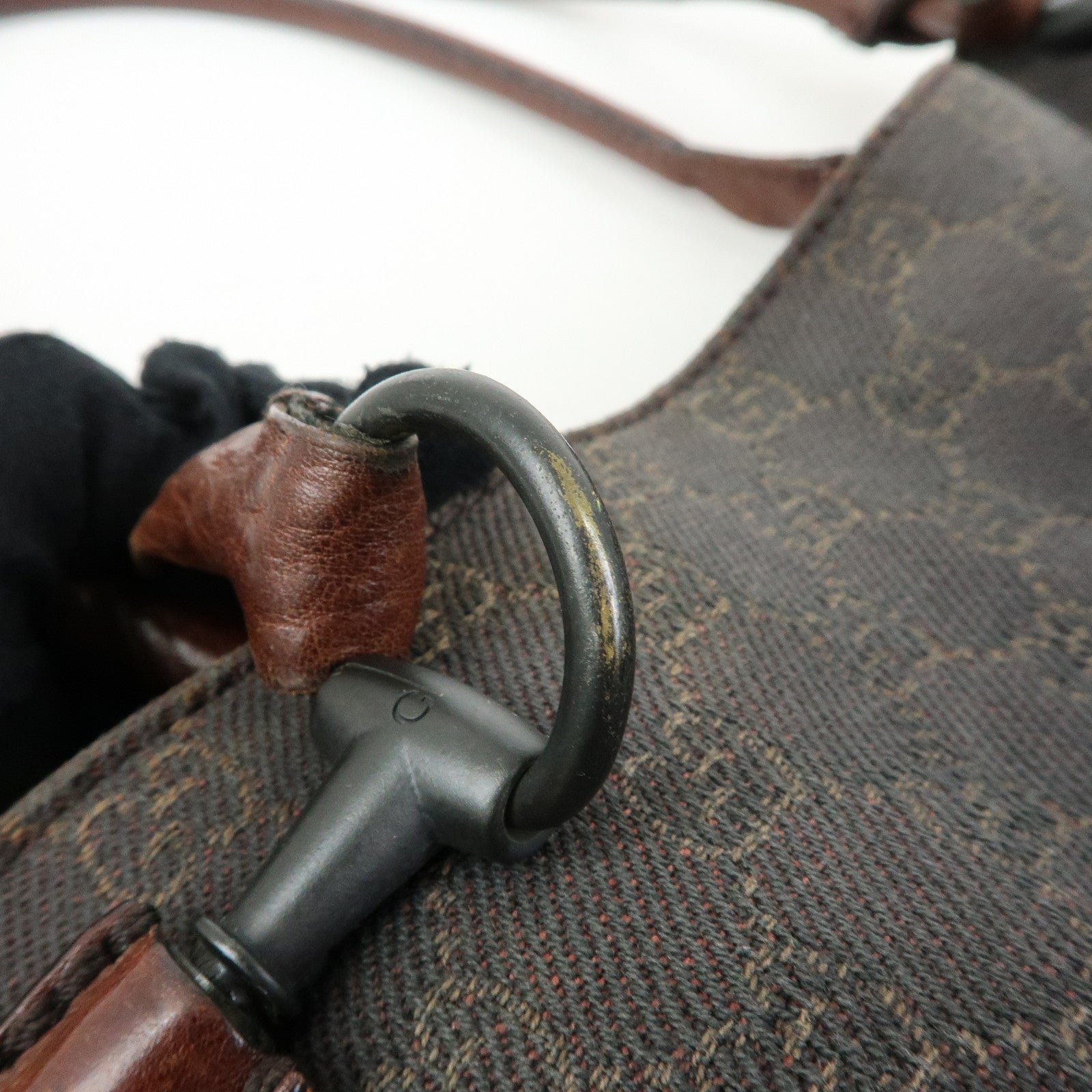 GUCCI GG Denim Leather Tote Bag Shoulder Bag Dark Brown 101971