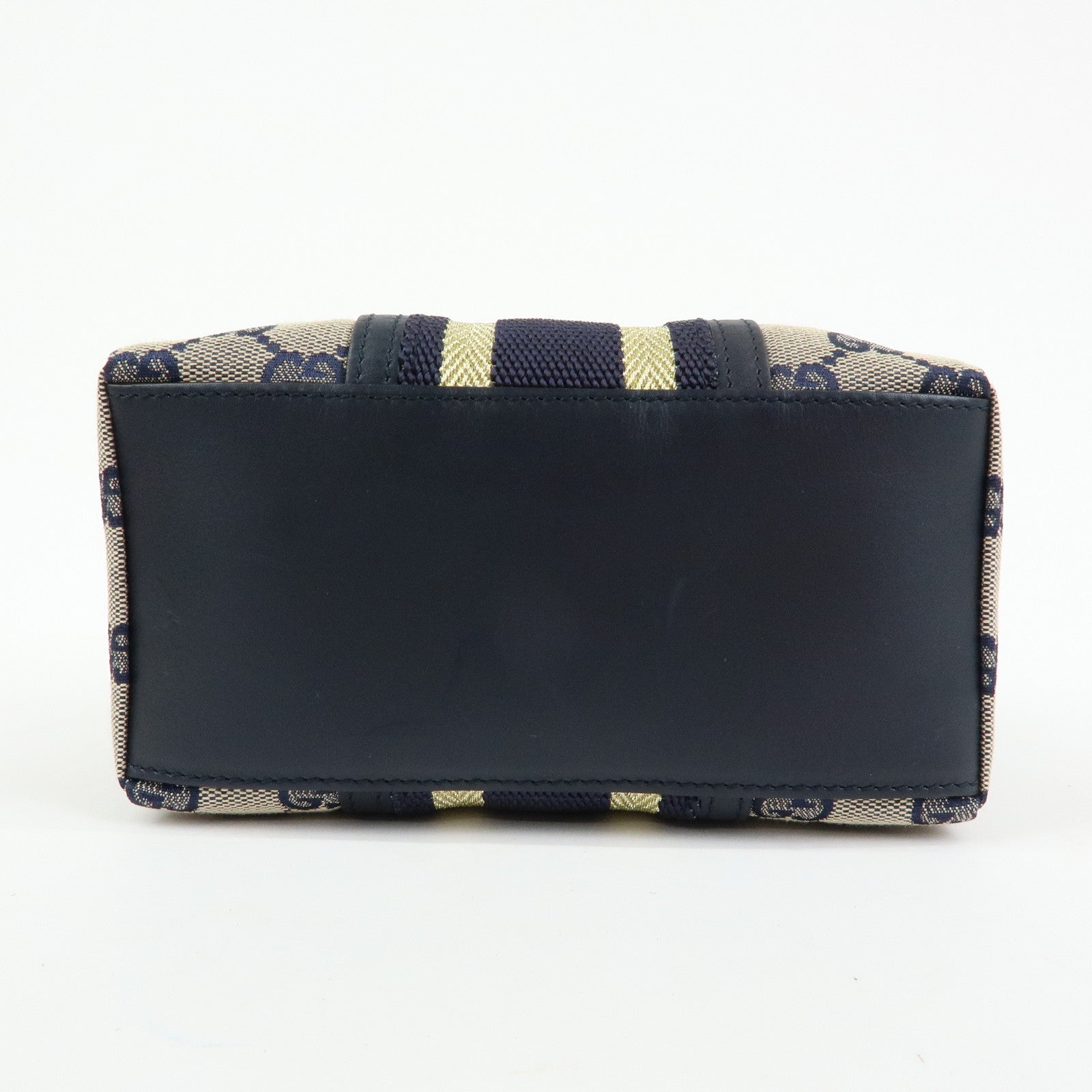 GUCCI Sherry GG Canvas Leather Cosmetic Pouch Navy 256636